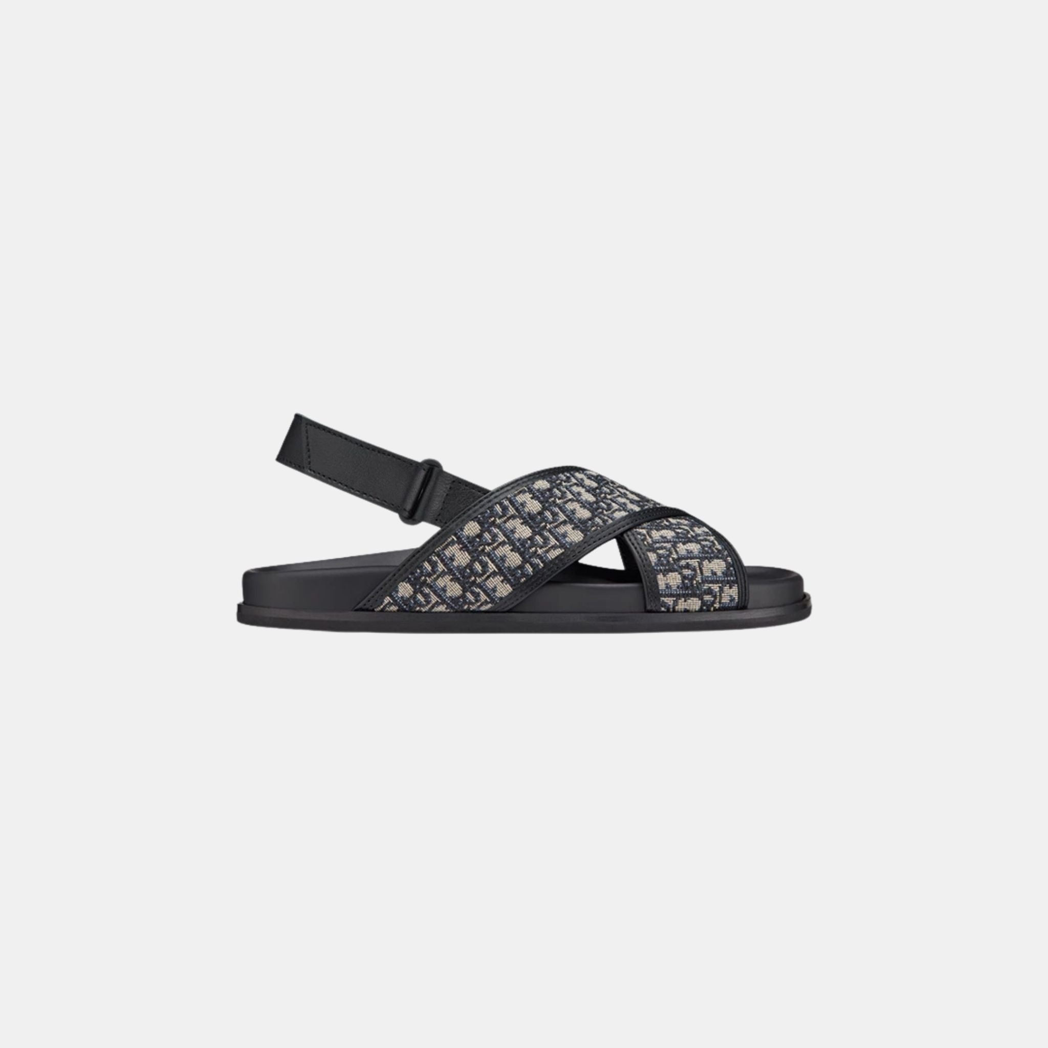 Kids Black Calfskin and Oblique Fabric Sandals