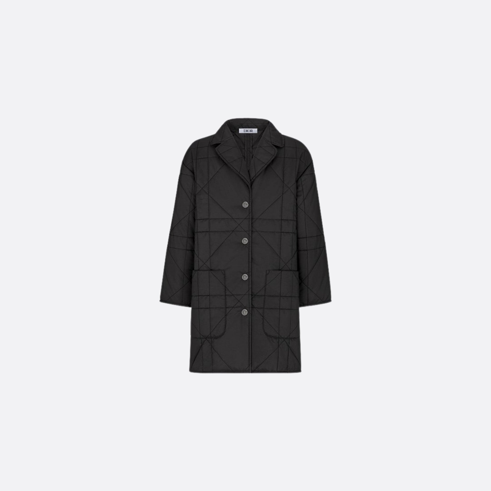 Kids Coat Black Quilted Macrocannage Technical Fabric