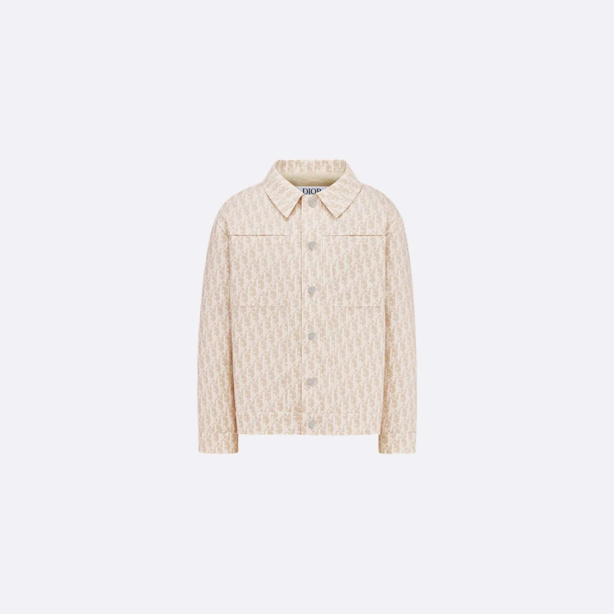 Kids Jacket Beige Basket Weave Cotton Ivory Dior Oblique Motif