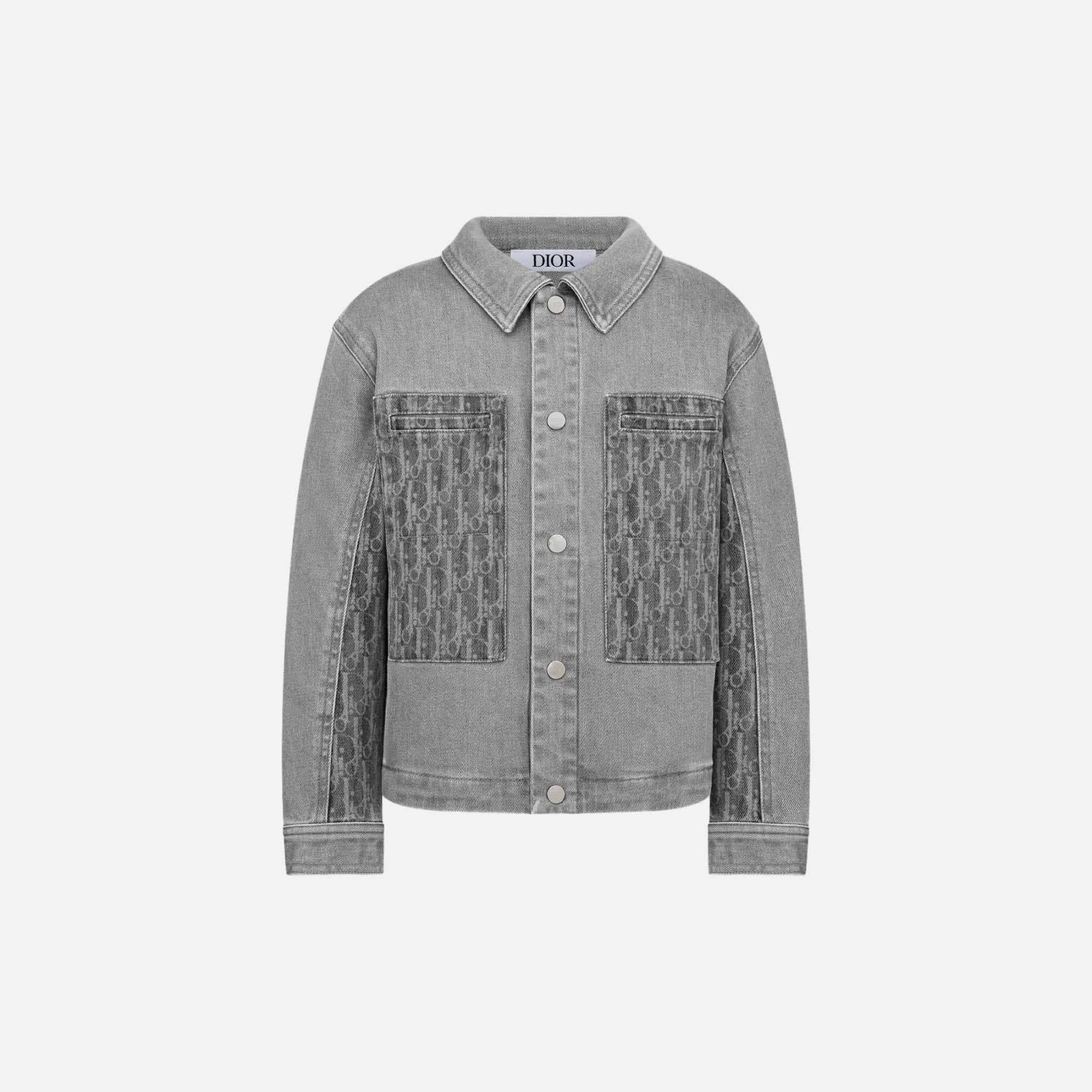Kids Jacket Gray Dior Oblique Stonewashed Cotton Denim