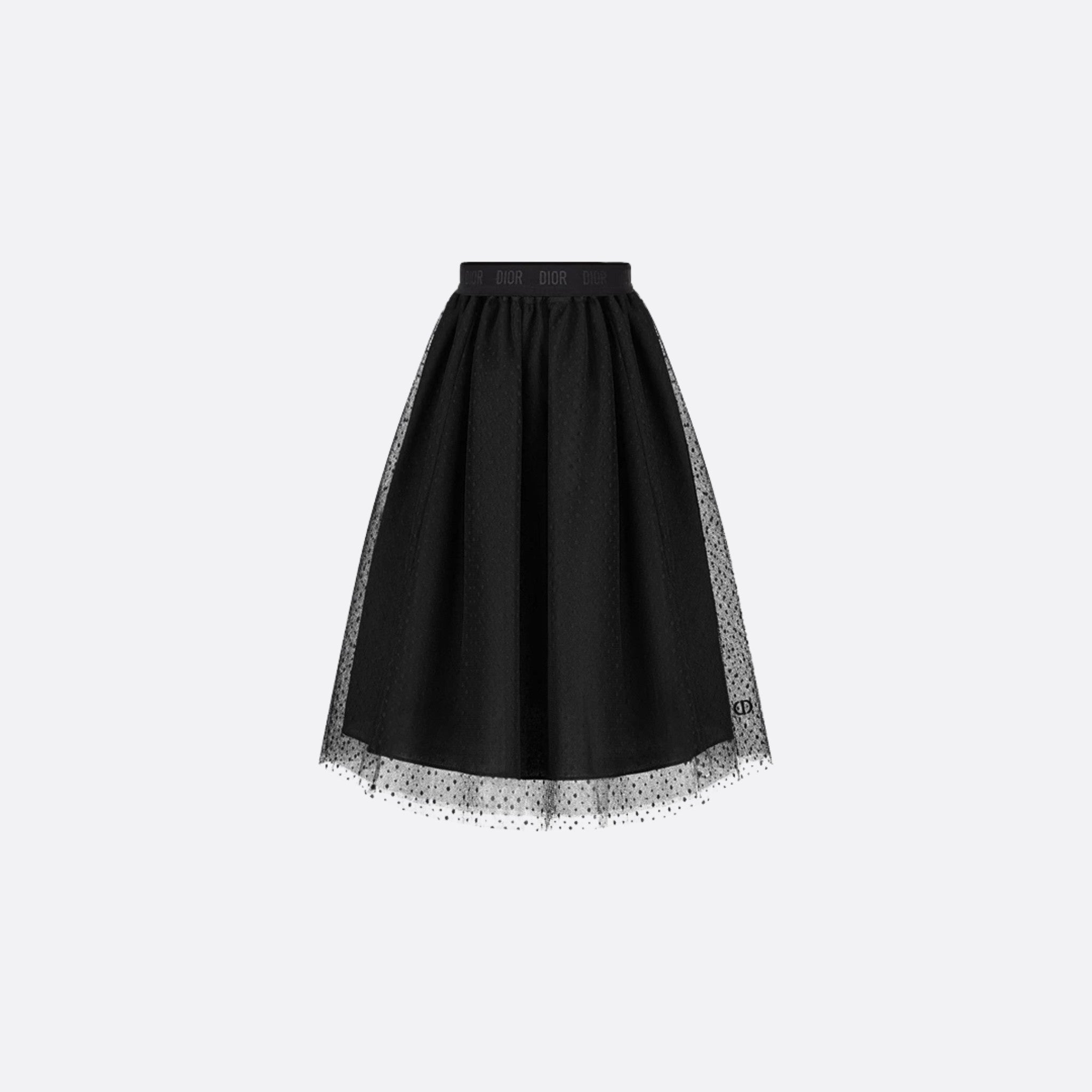 Kids Long Skirt Black Plumetis Tulle