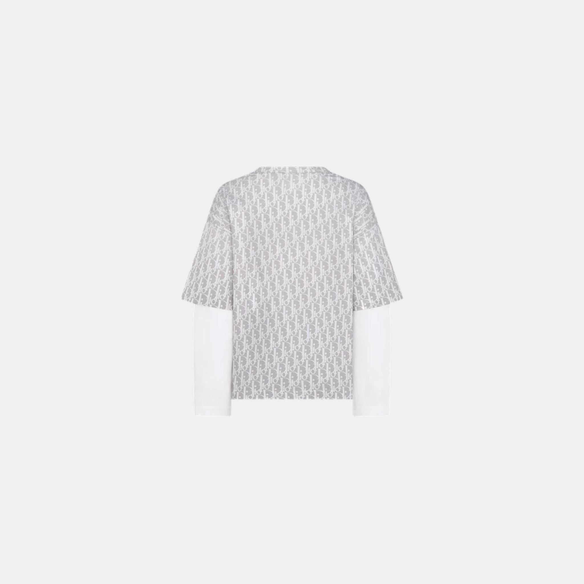 Dior Kids Long-Sleeved T-Shirt Gray & Beige Oblique Cotton Jersey, Back