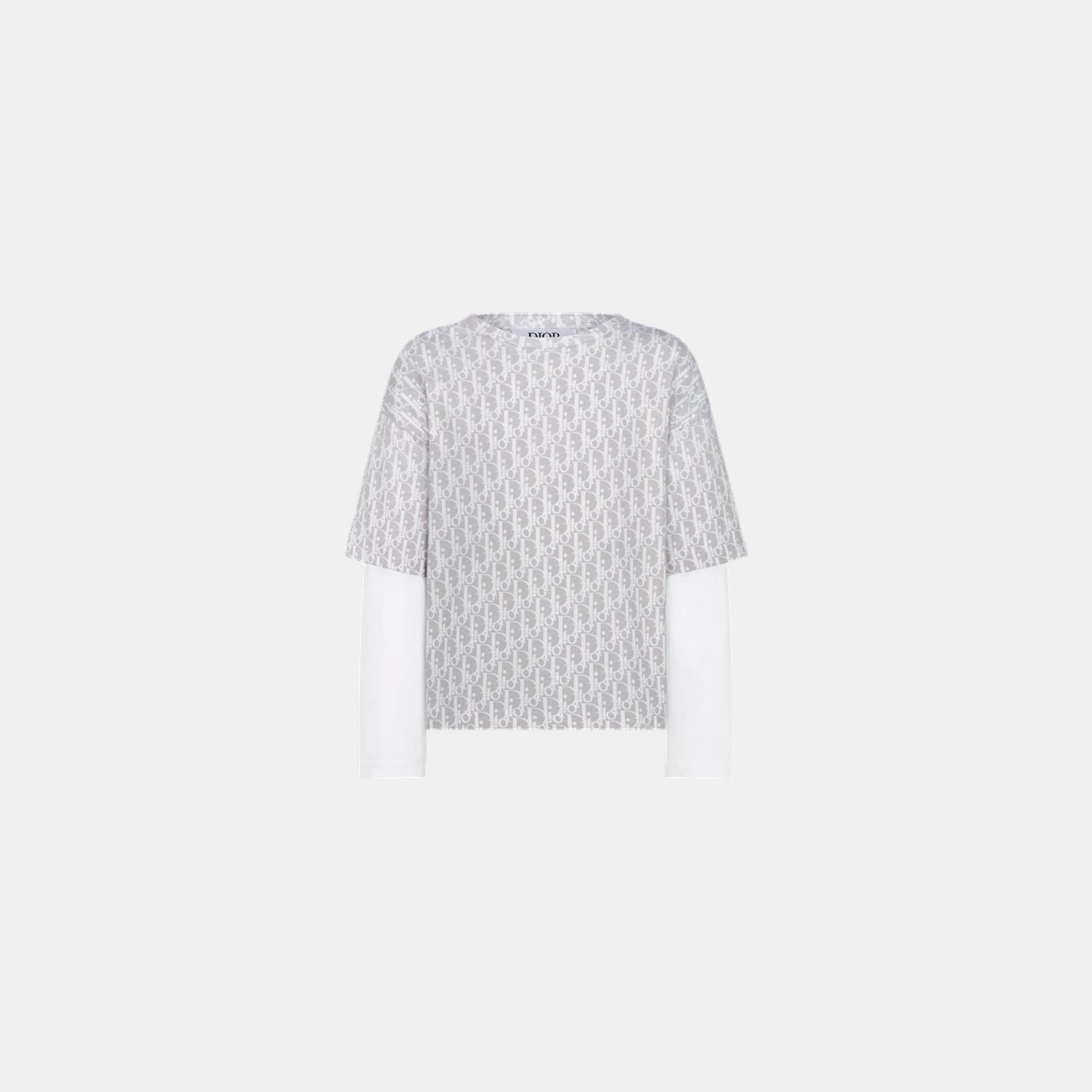 Kids Long-Sleeved T Shirt Gray And Beige Oblique Cotton Jersey