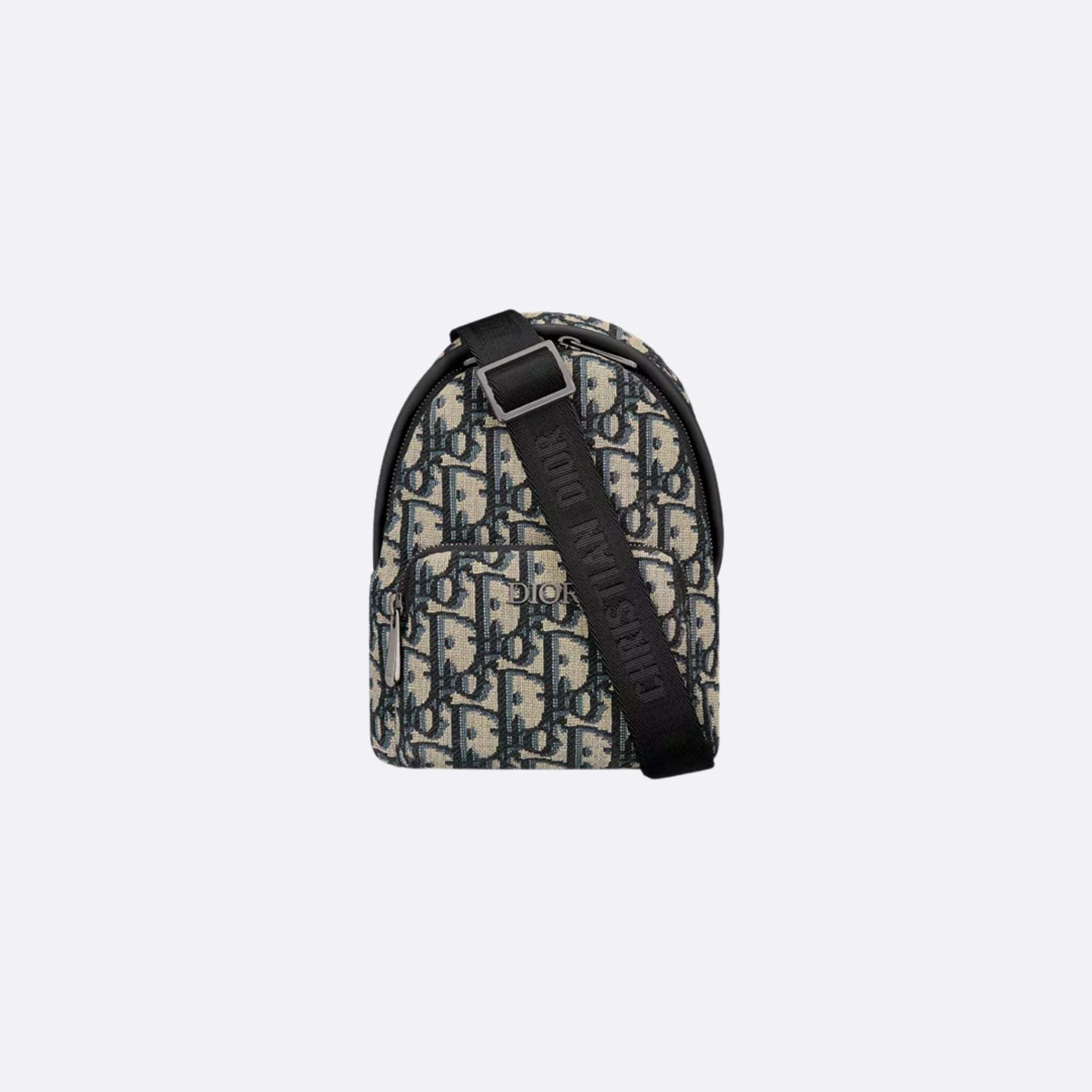 Kids Nano Rider Sling Bag Beige And Blue Dior Oblique Jacquard