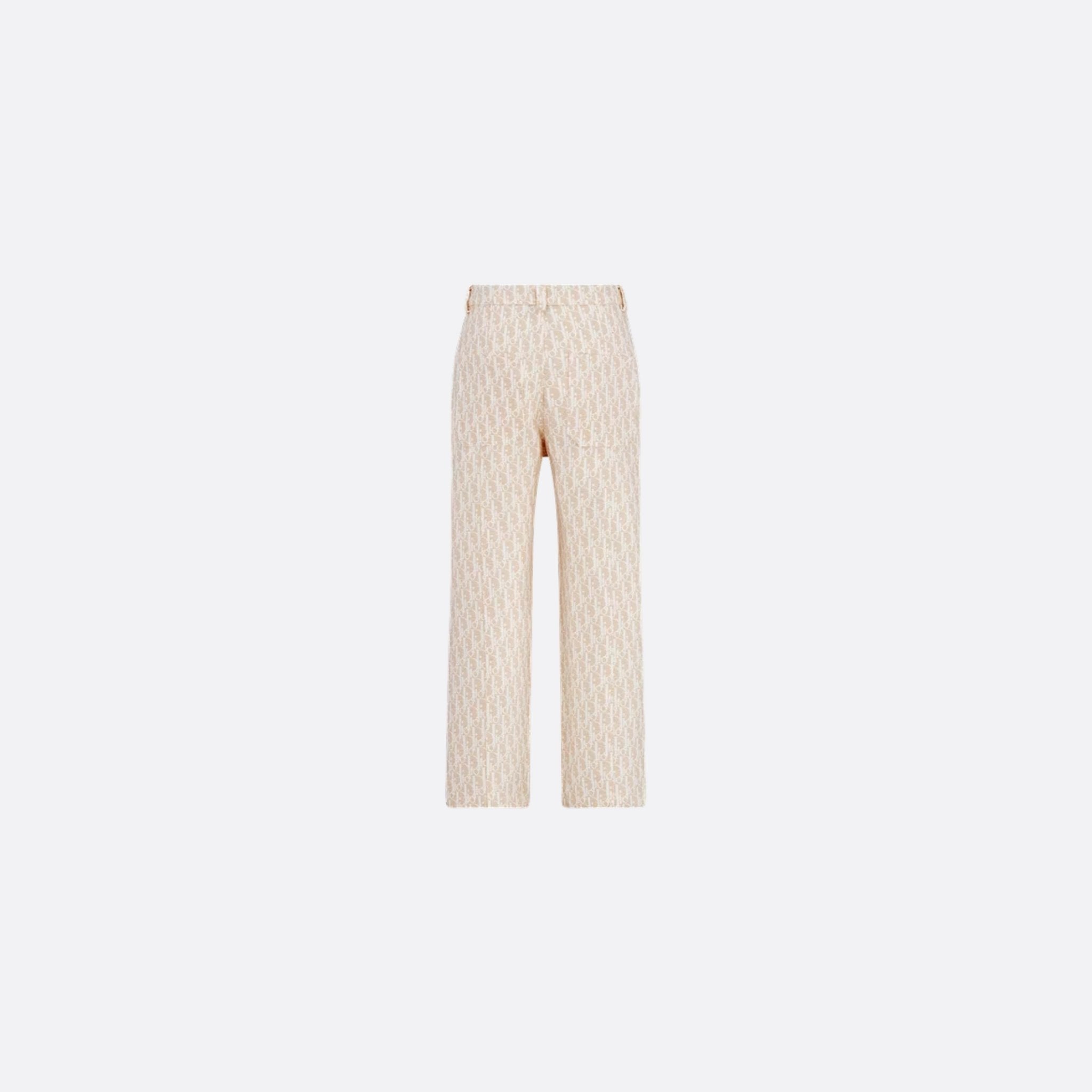 Kids Pants Beige Basket Weave Cotton Ivory Dior Oblique Motif