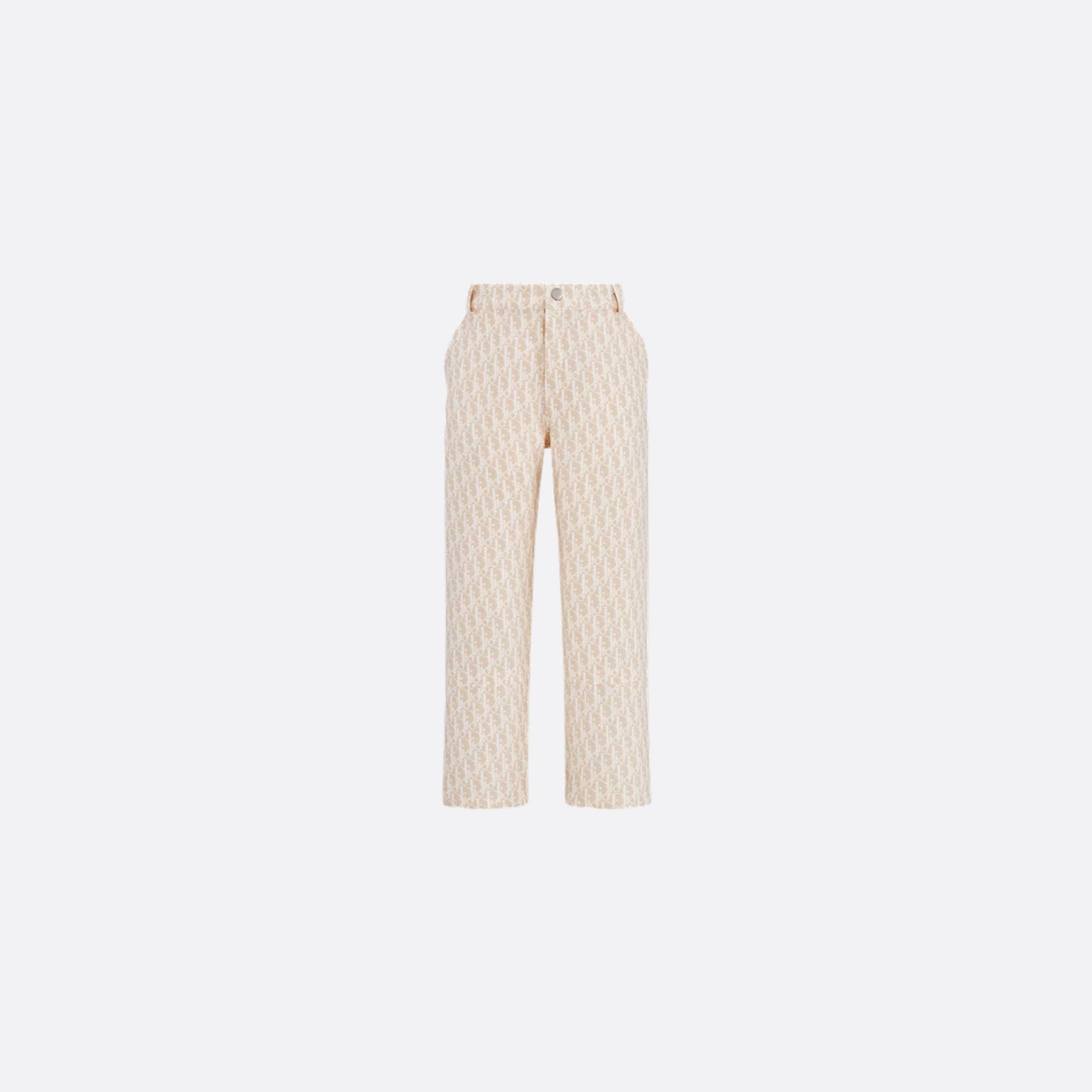 Kids Pants Beige Basket Weave Cotton Ivory Dior Oblique Motif