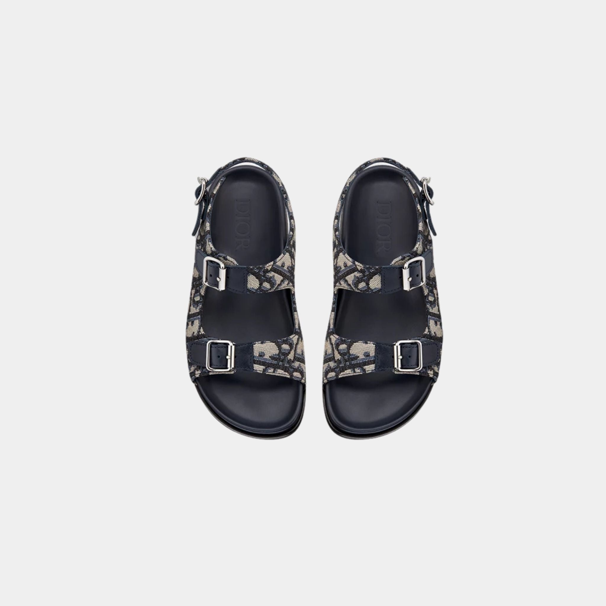 Kids Sandal in Blue Calfskin & Black Beige Oblique Fabric