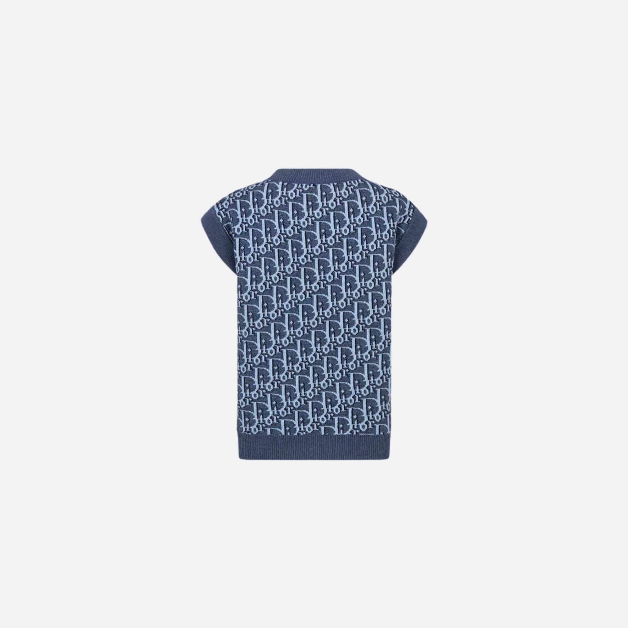 Kids Sweater Vest Blue Oblique Cotton and Hemp Knit Jacquard