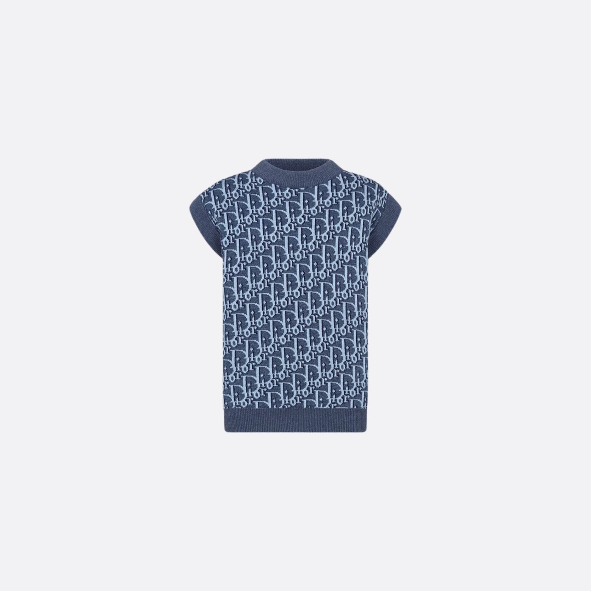 Kids Sweater Vest Blue Oblique Cotton and Hemp Knit Jacquard