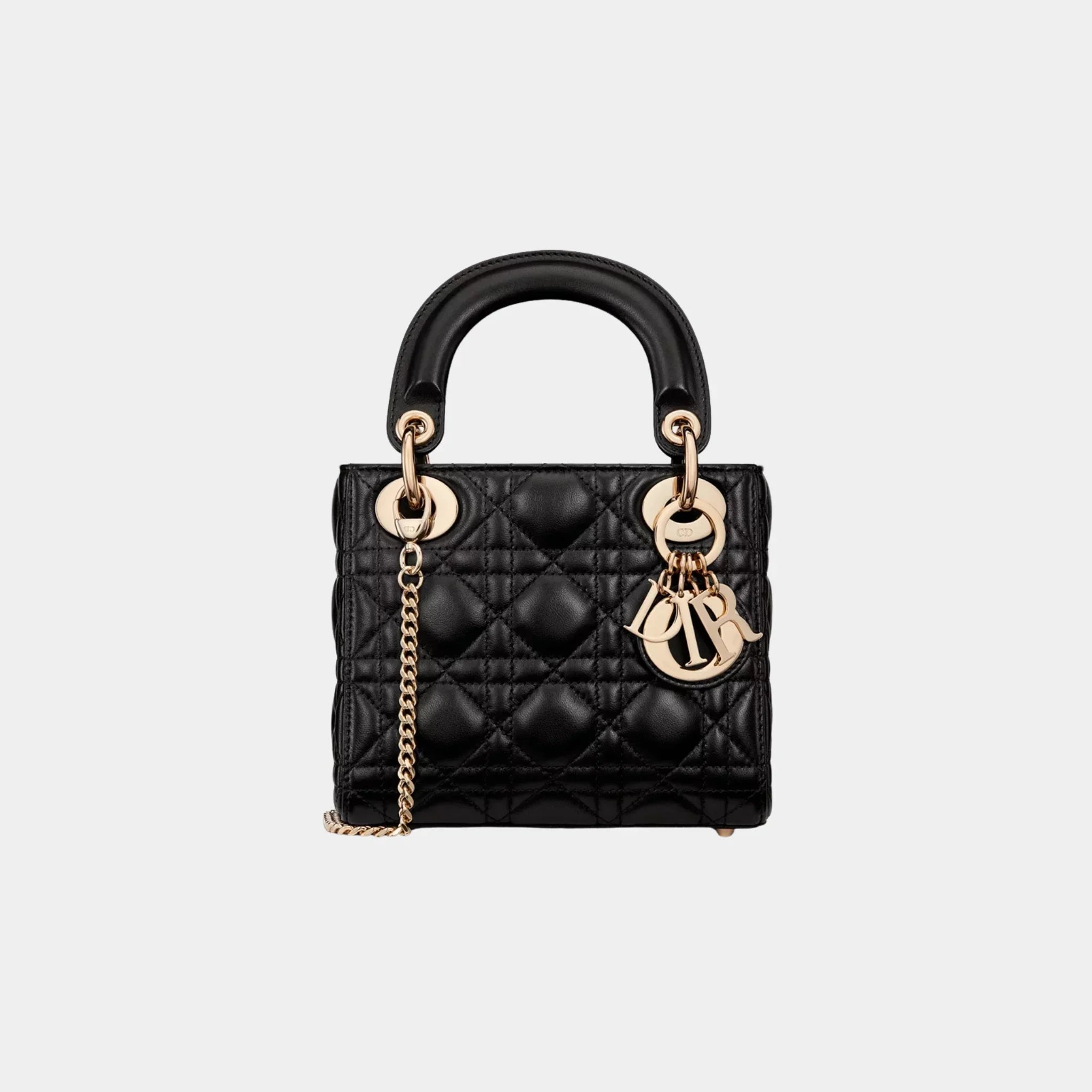 Lady Dior Mini Bag Cannage Lambskin, Black, Front