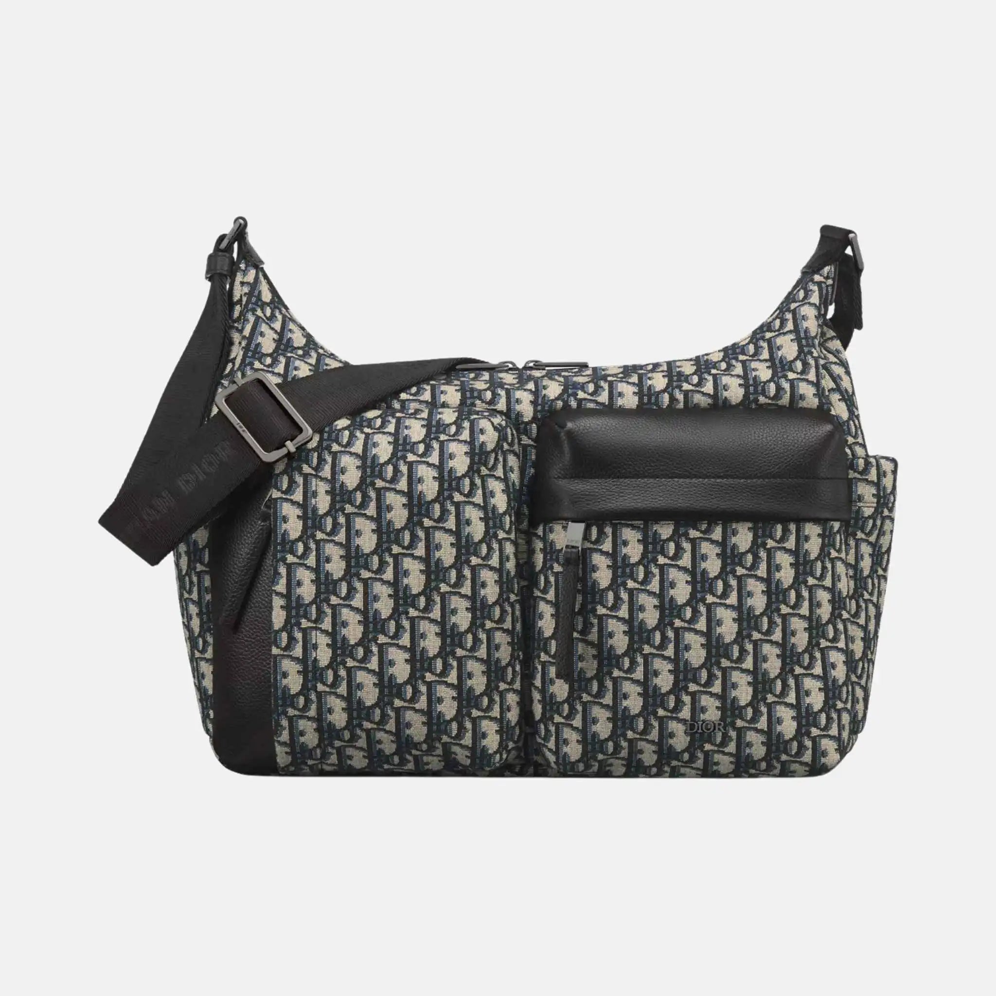 Dior Medium Rider Soft Hobo Bag in Oblique and Grained Calfskin, Beige, Front