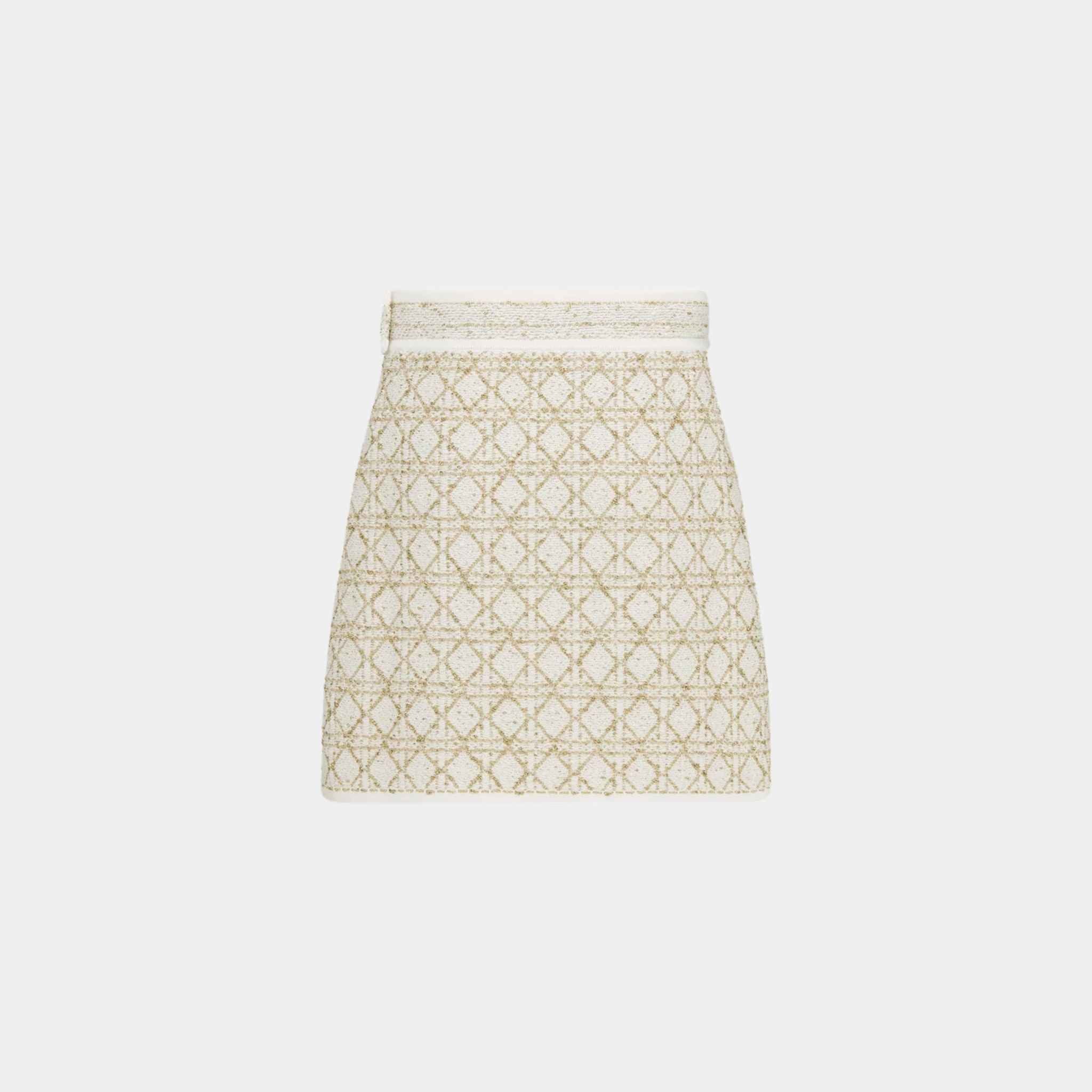 Or Cannage Miniskirt White and Gold-Tone Cotton-Blend Tweed