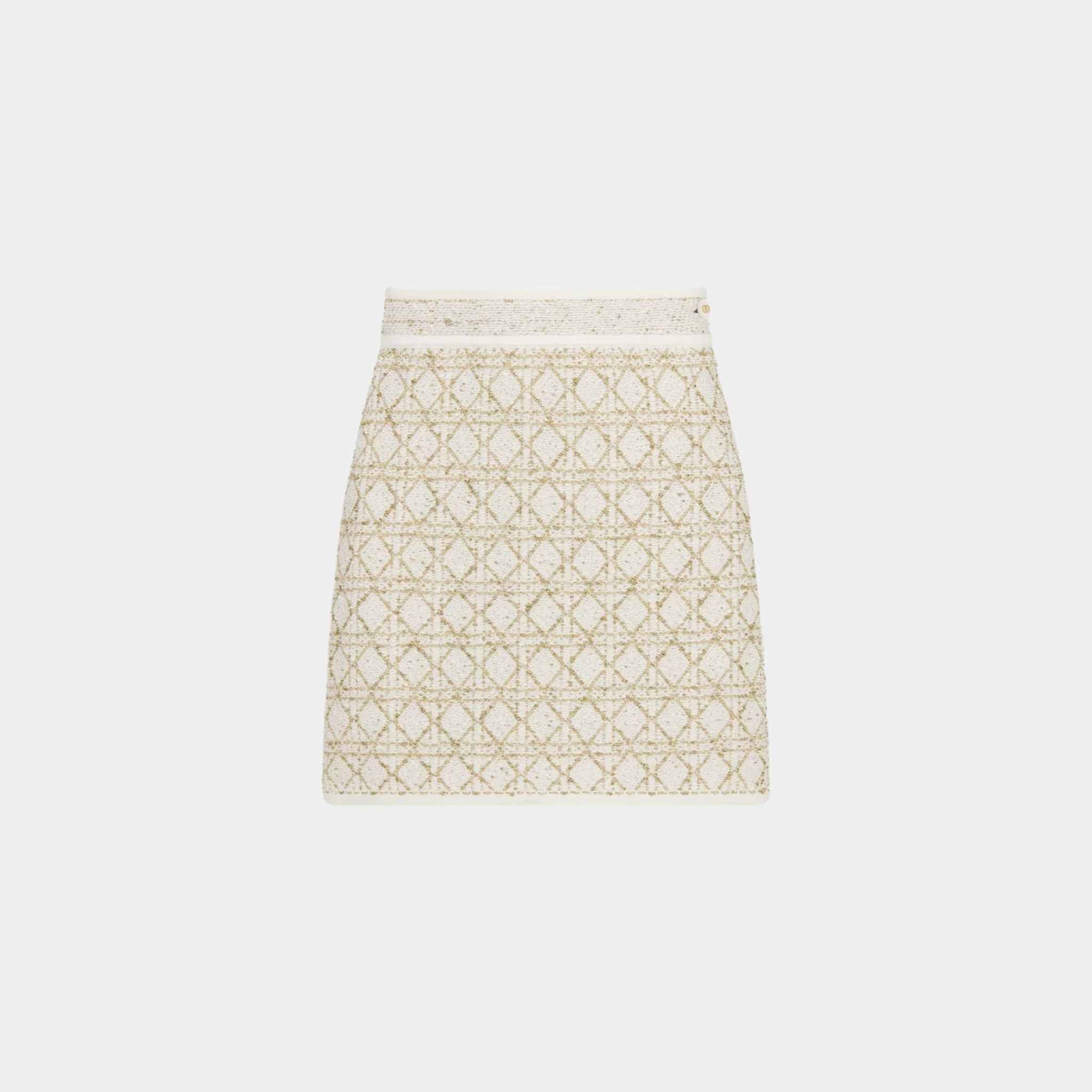 Or Cannage Miniskirt White and Gold-Tone Cotton-Blend Tweed