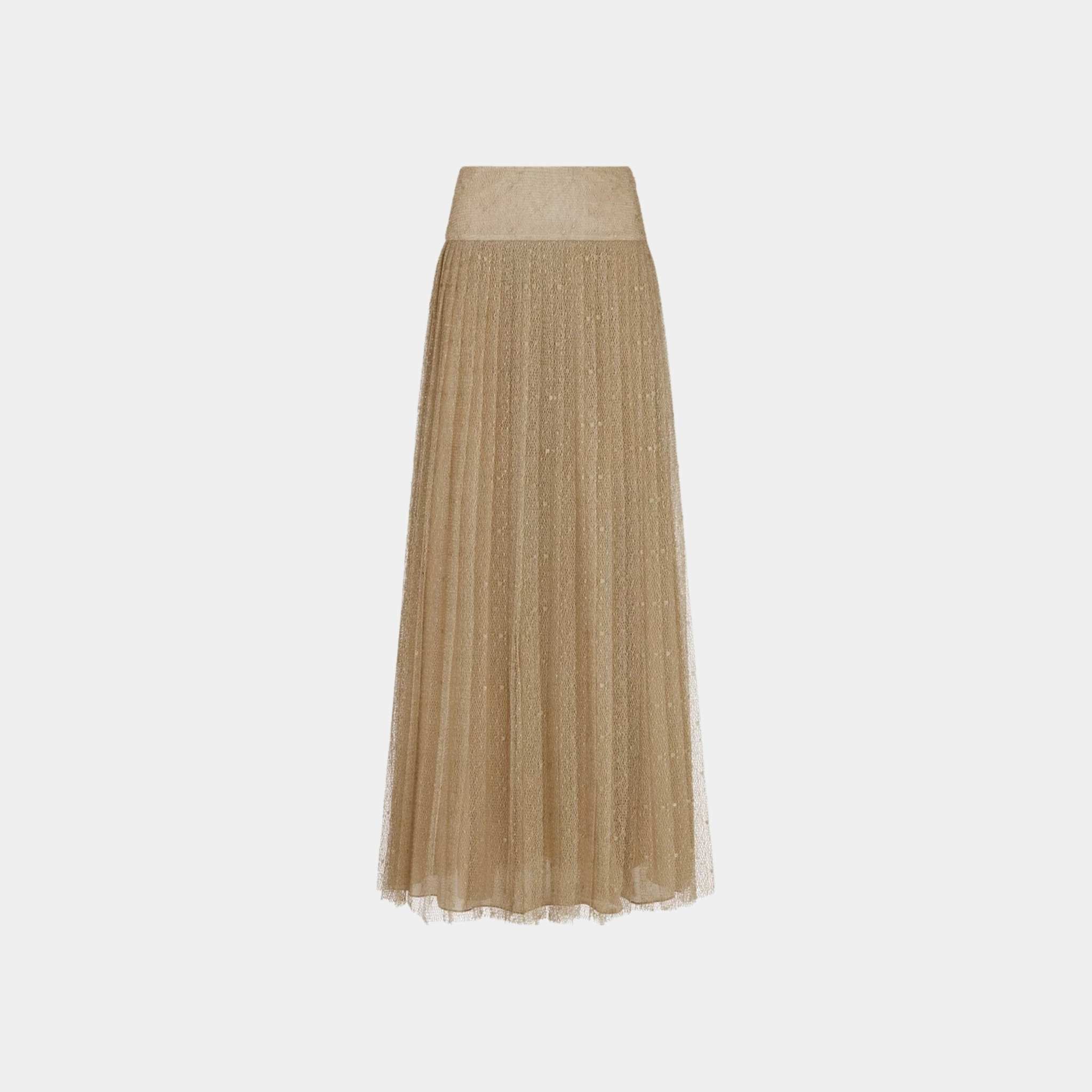 Or Long Pleated Skirt Gold-Tone Technical Tulle