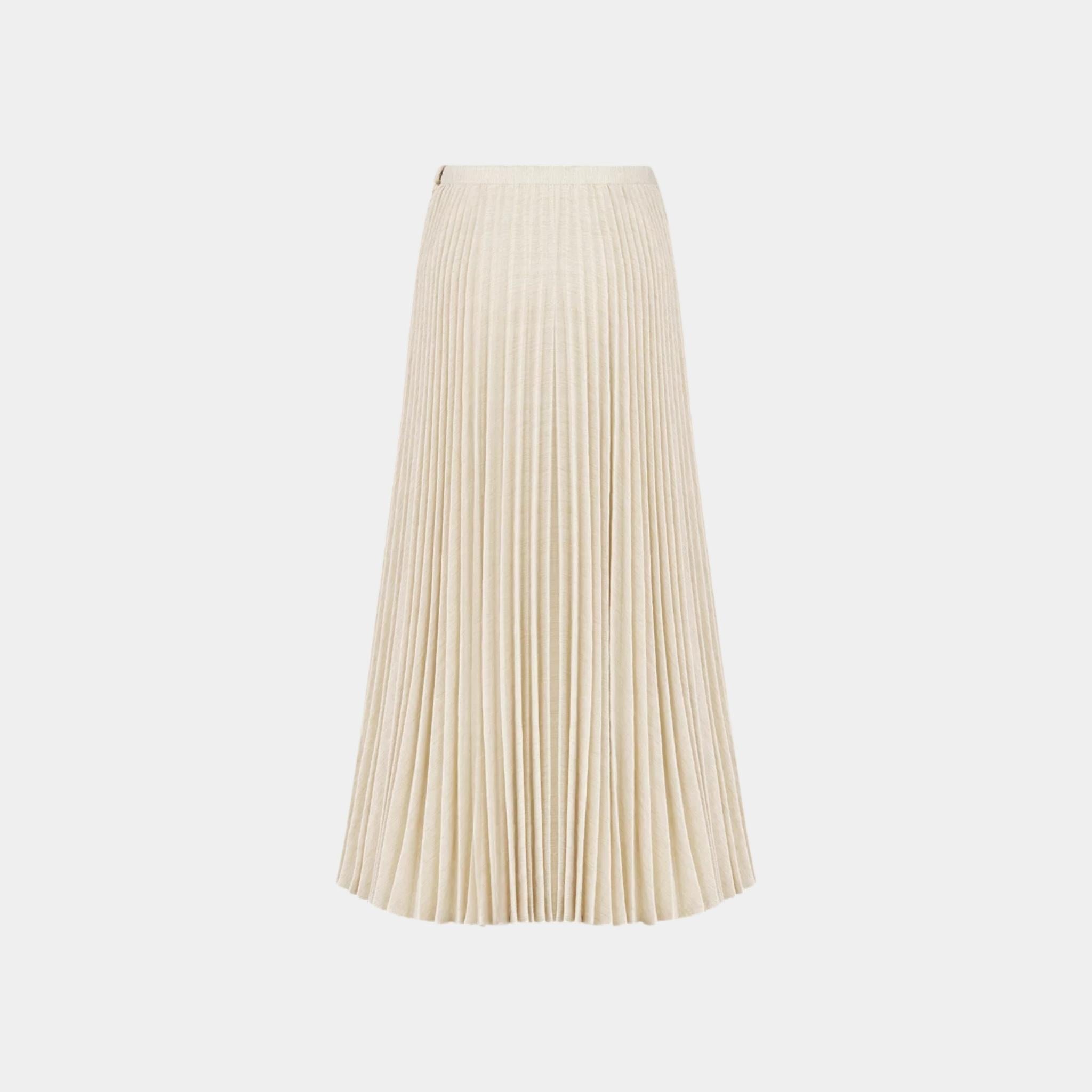 Or Mid-Length Pleated Skirt Gold-Tone Cotton-Blend Denim