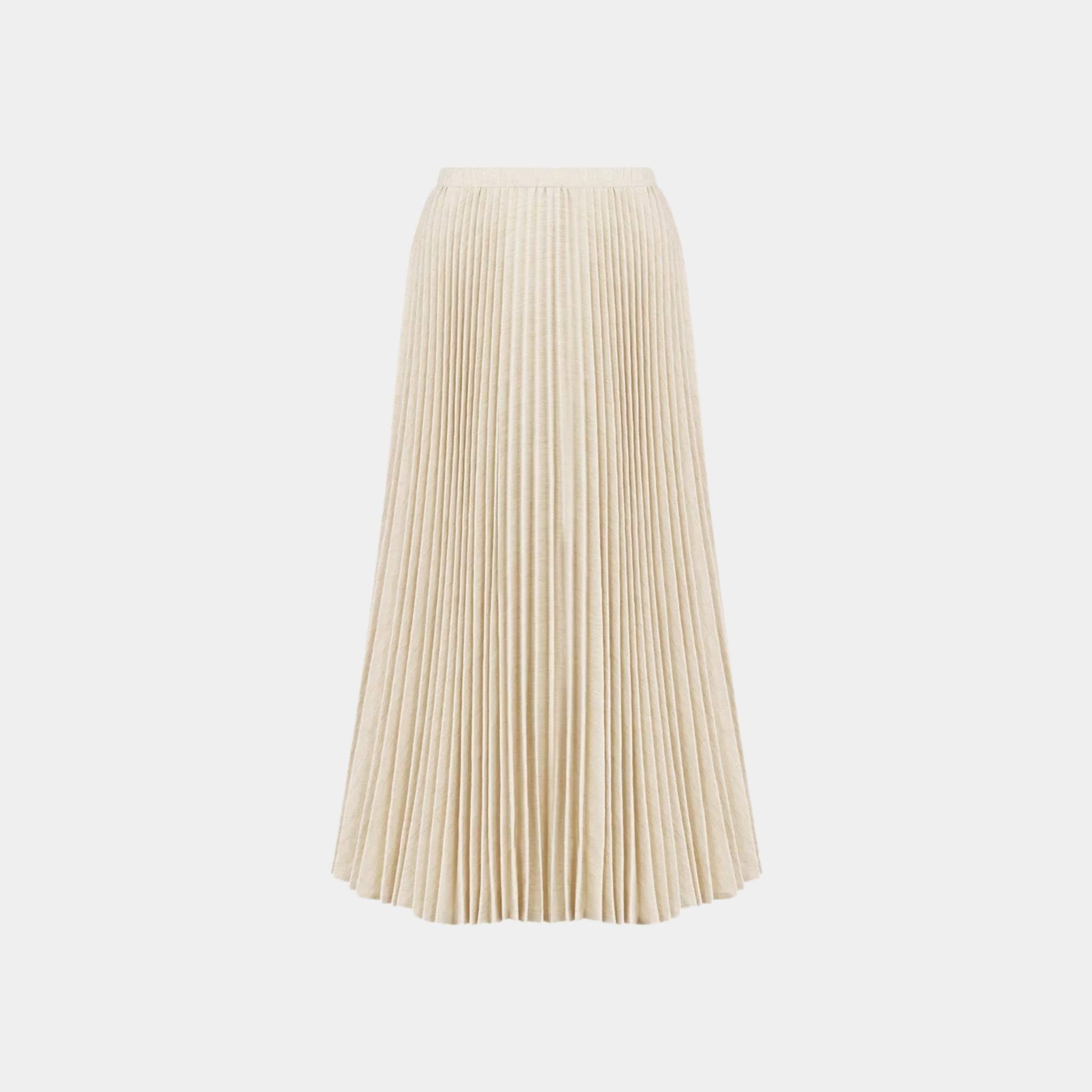 Or Mid-Length Pleated Skirt Gold-Tone Cotton-Blend Denim