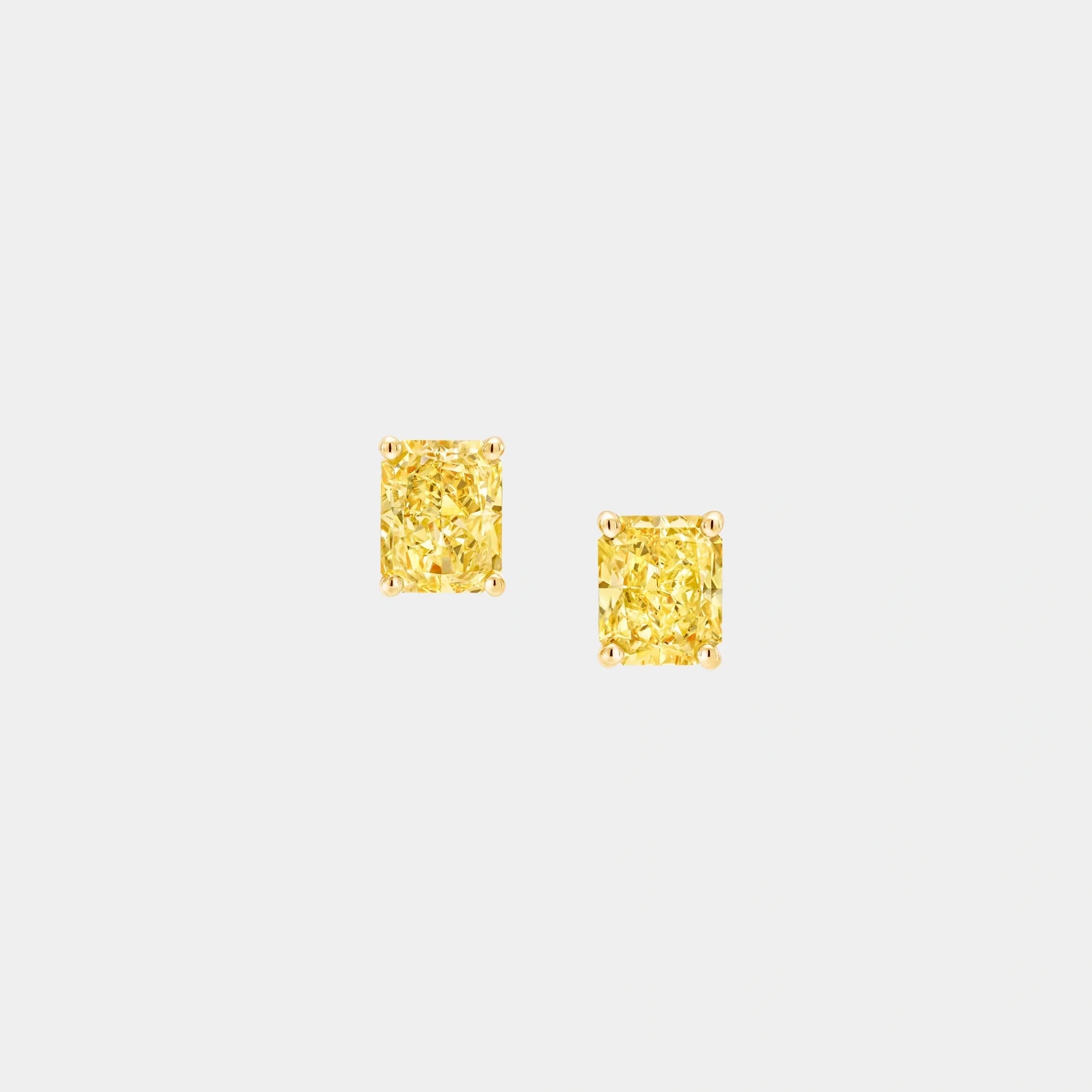 Fancy Intense Yellow Radiant Cut Diamond Stud Earrings