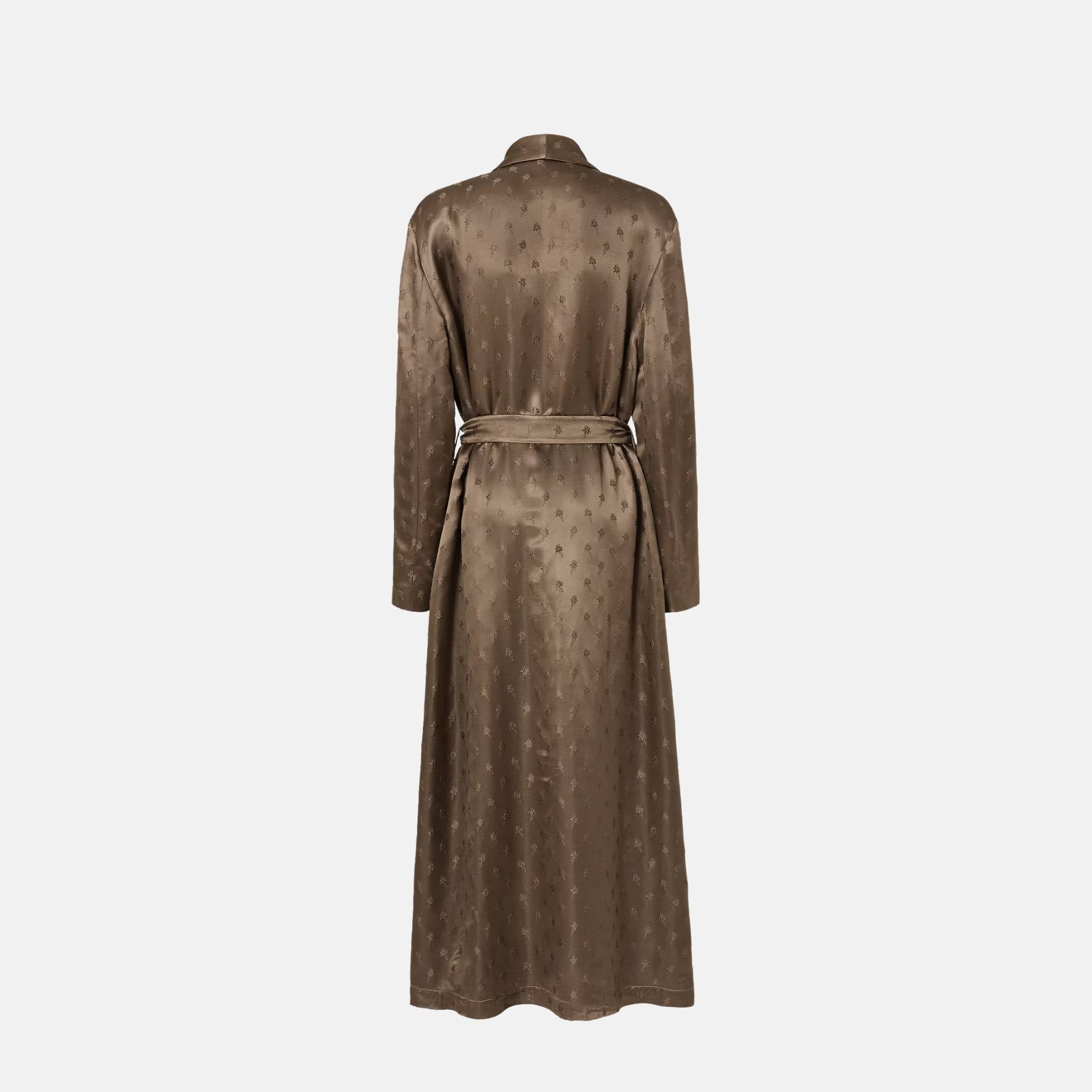Dark Green Jacquard Silk Overcoat