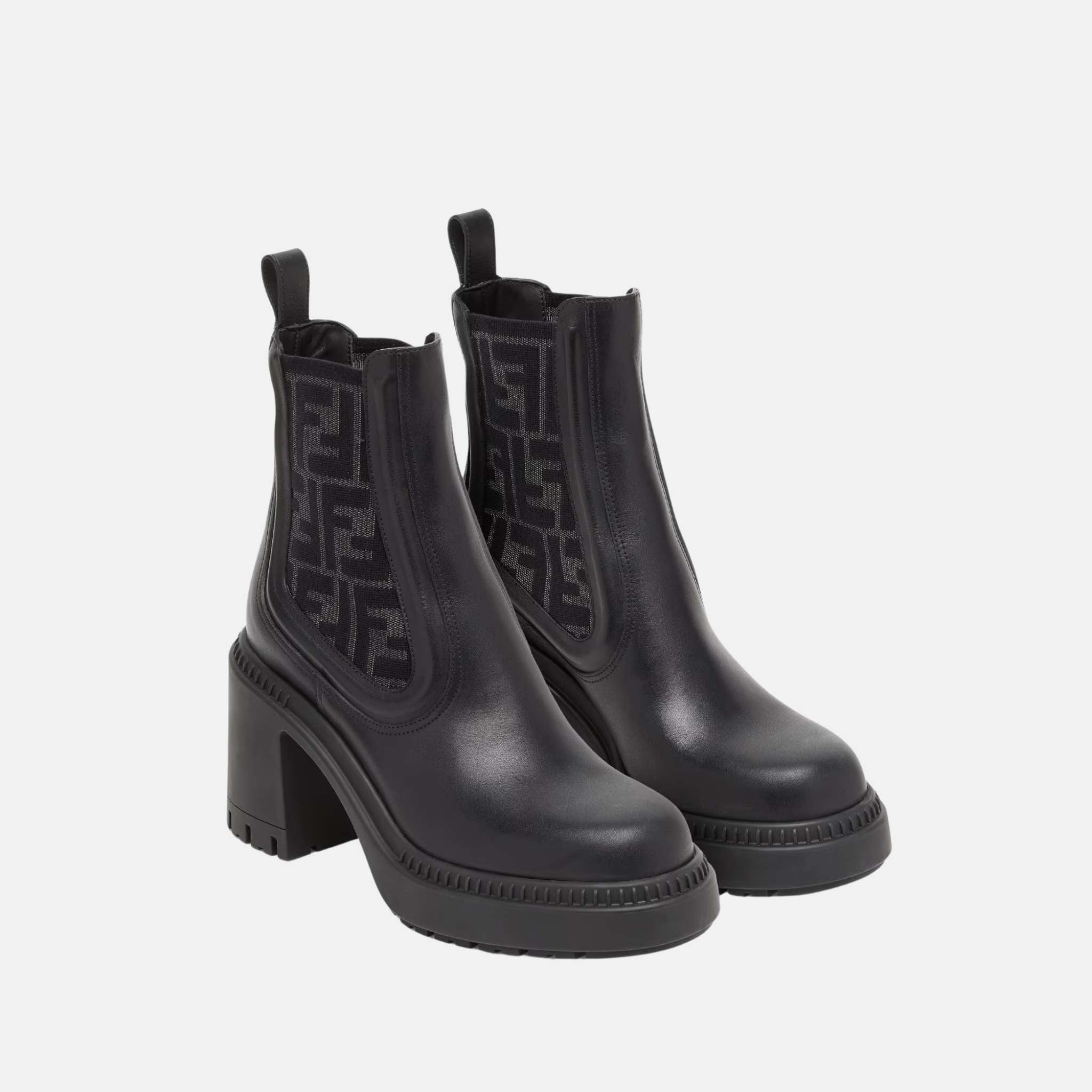 Domino Biker Boots In Black Grey FF Stretch Fabric Leather
