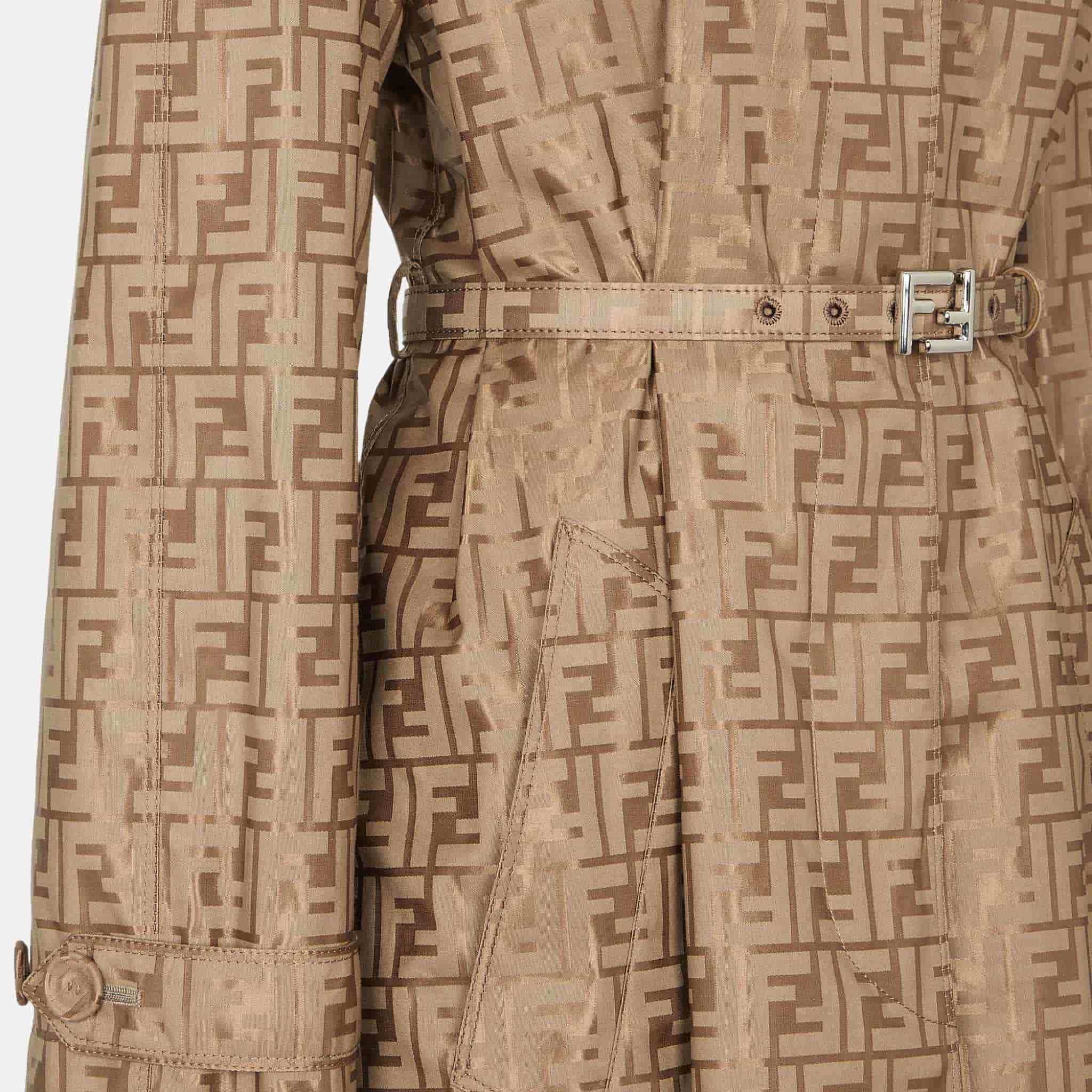 Overcoat In Beige FF Jacquard Fabric Trench