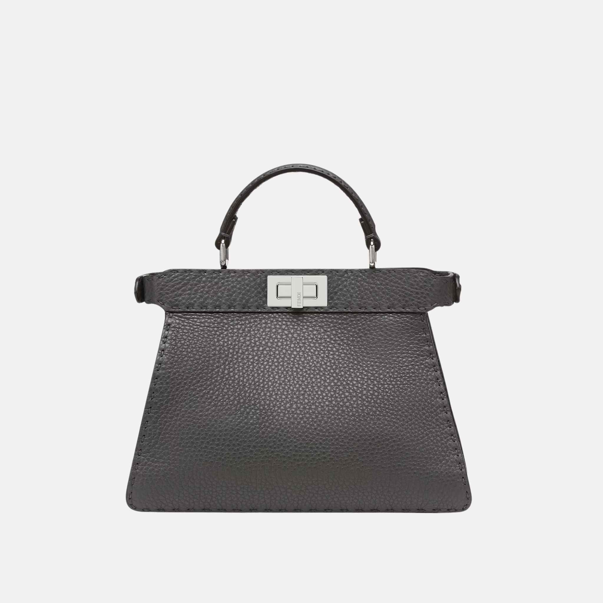 Fendi Peekaboo ISeeU Small Selleria Bag With 1254 Hand-Sewn Stitches, Grey, Front