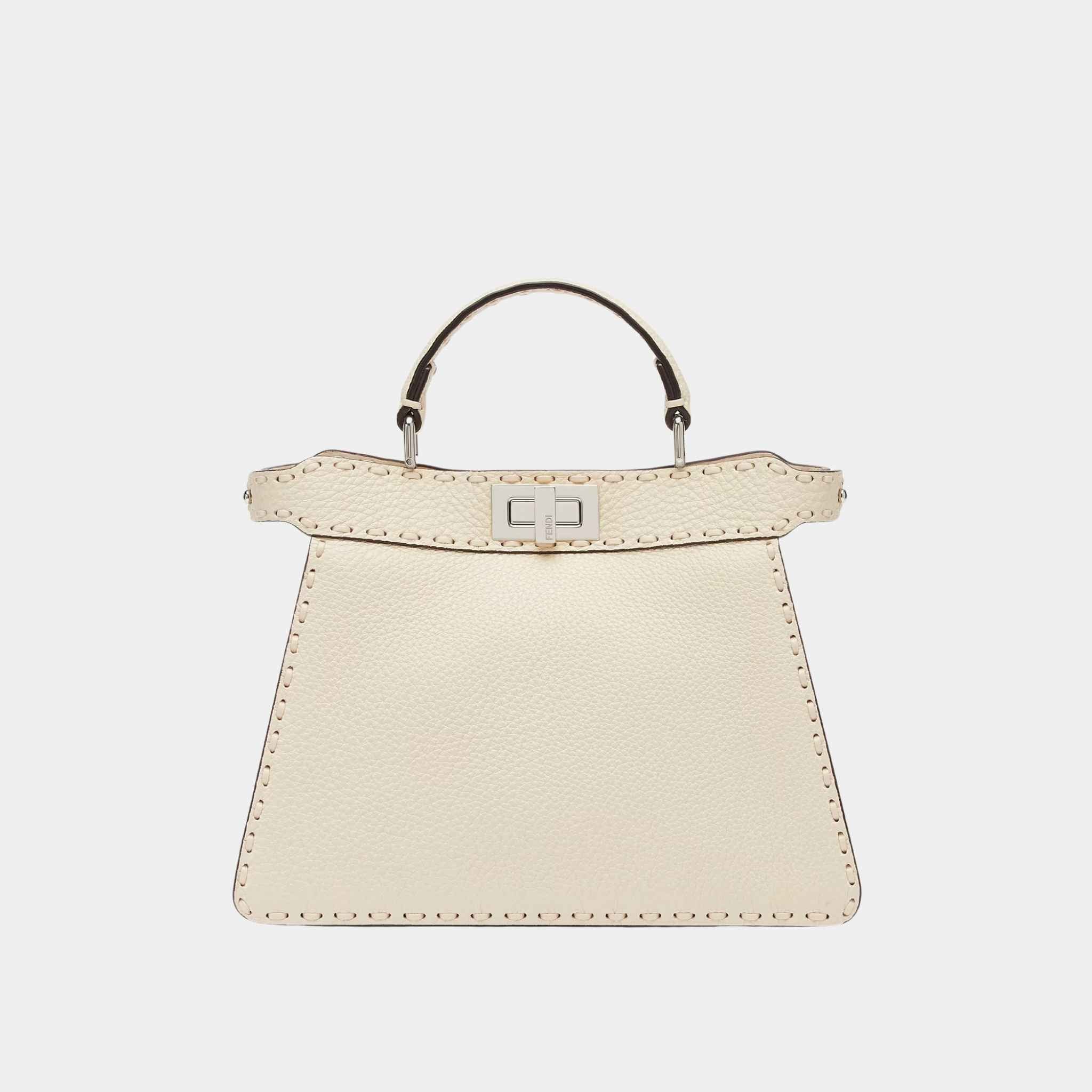 Fendi Peekaboo ISeeU Small Selleria Bag With 556 Hand-Sewn Stitches, Beige, Front