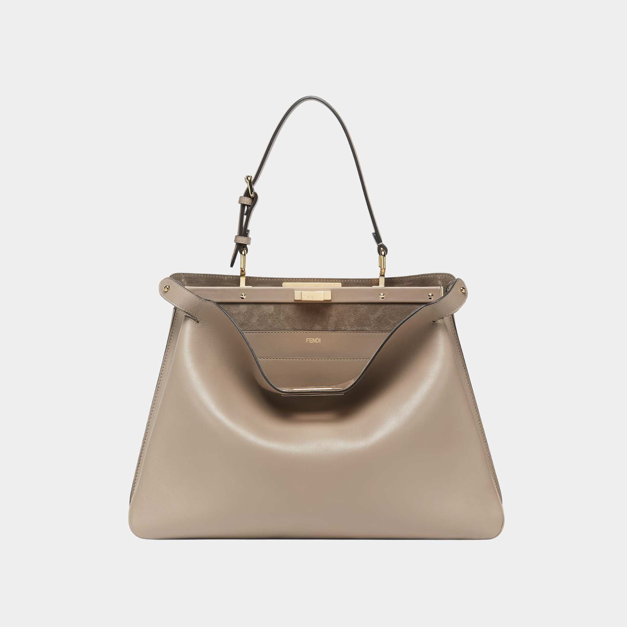 Fendi Peekaboo Soft Large Leather Bag, Dove Grey, Front