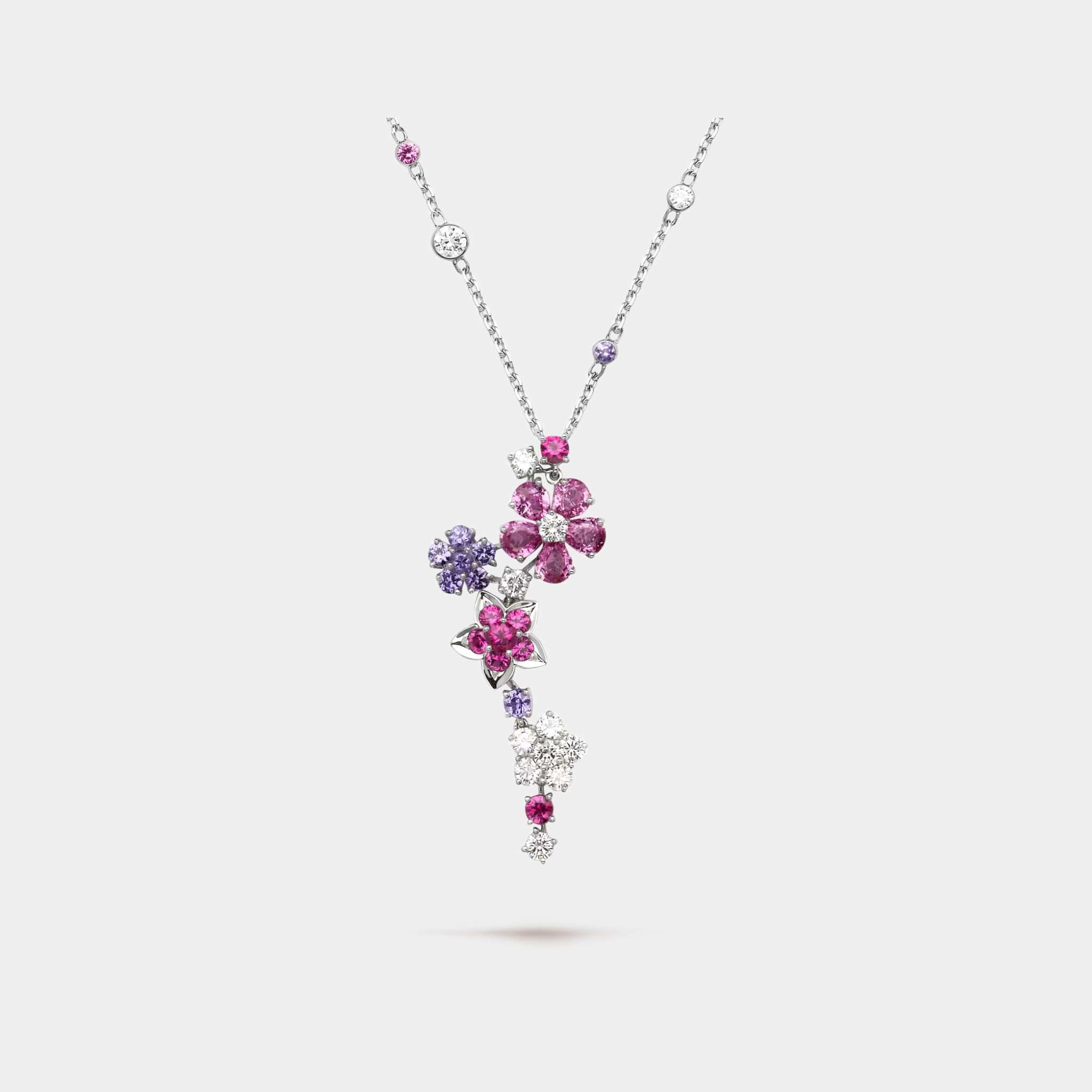 Folie Des Prés Pendant White Gold Diamond Pink Mauve Sapphire