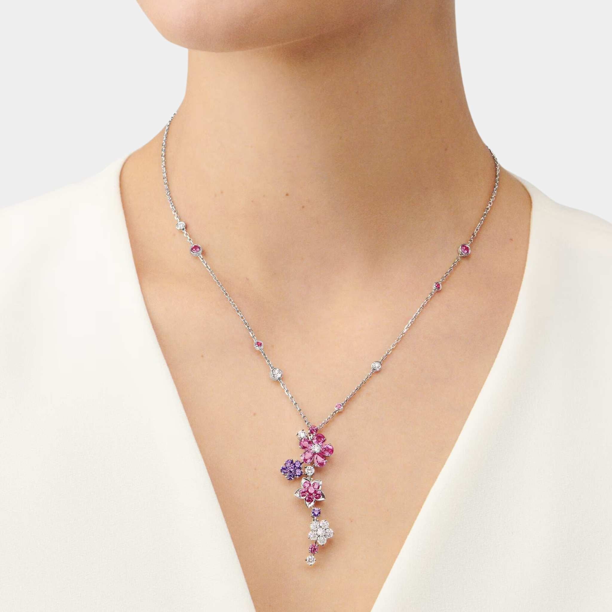 Folie Des Prés Pendant White Gold Diamond Pink Mauve Sapphire
