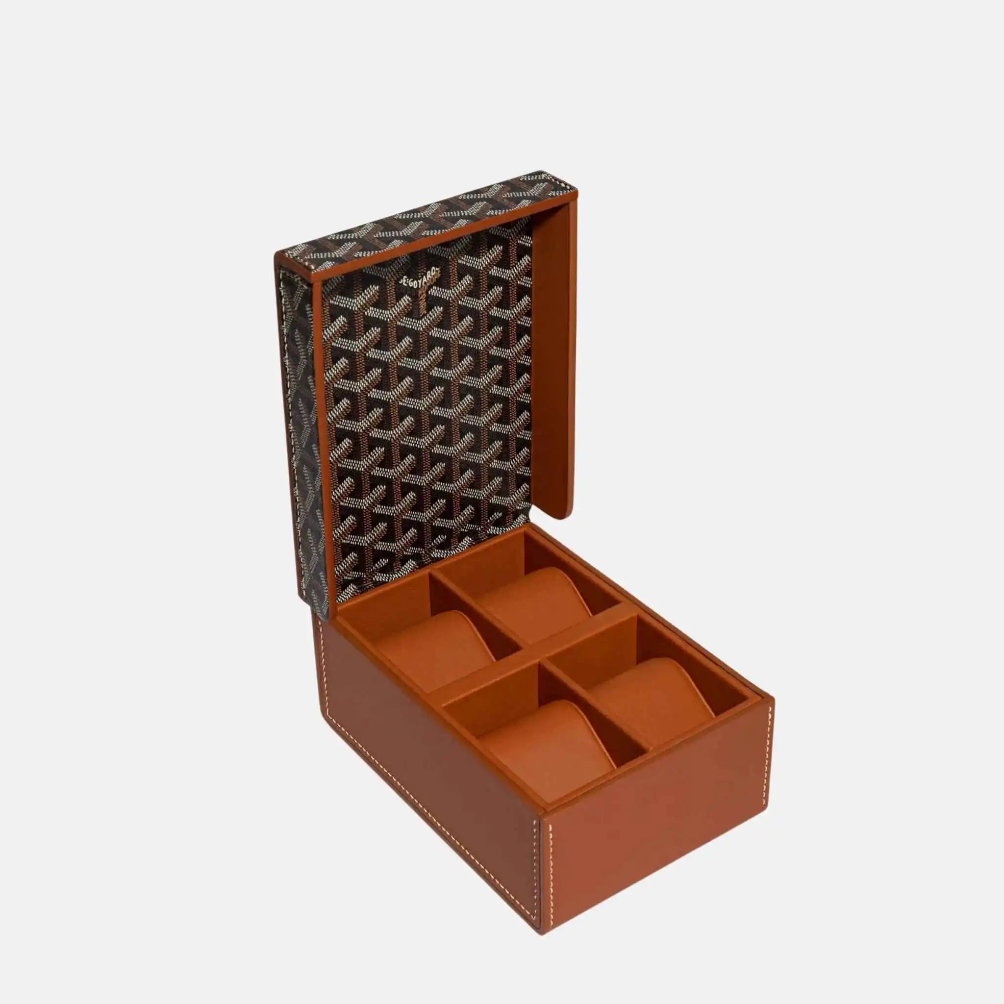 Goyard 4 Watch Case, Black and Tan