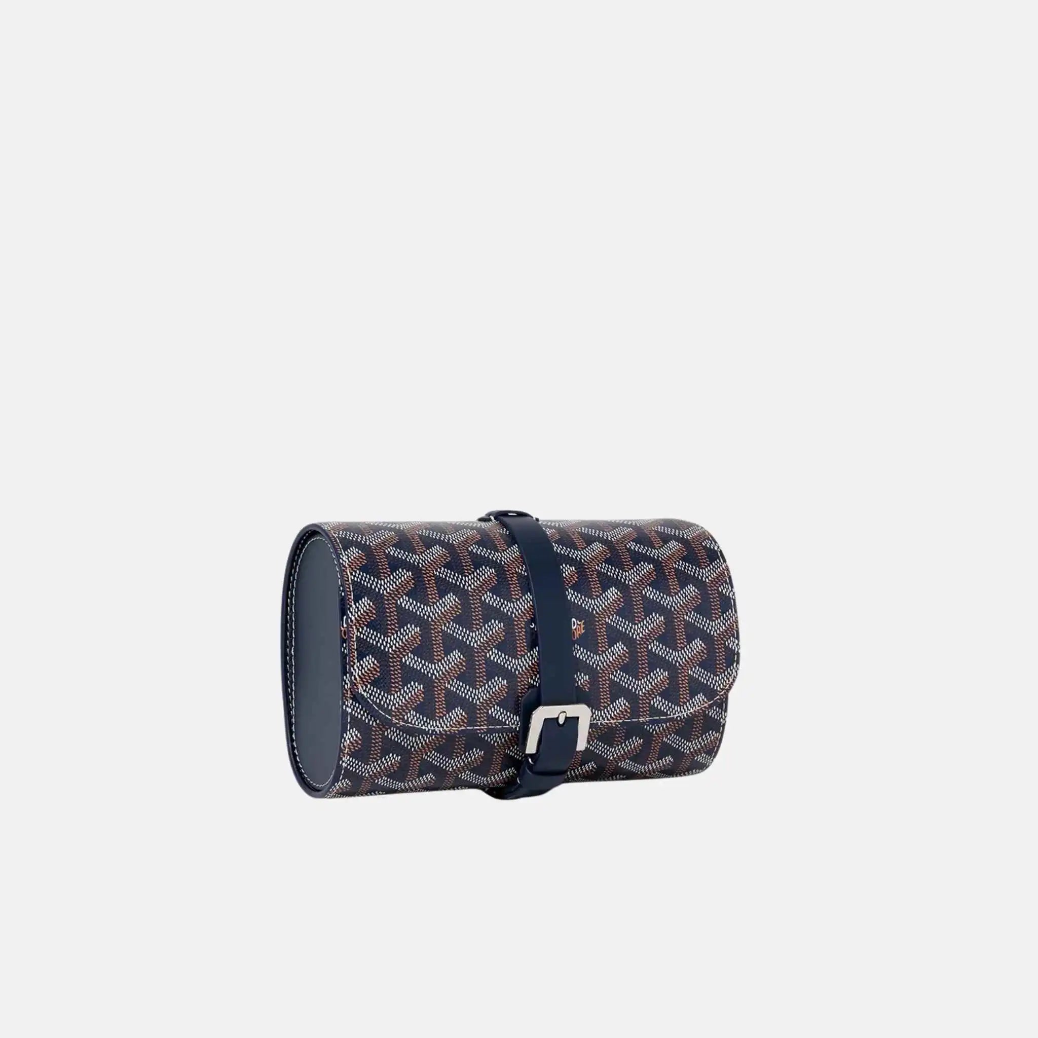 Goyard Double Travel Watch Case, Navy Blue, Front