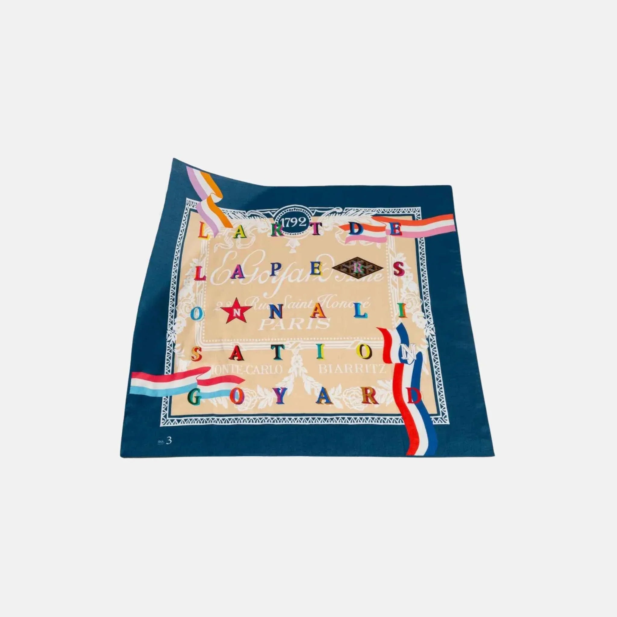 Goyard Scarf No 3, Navy Blue and Beige