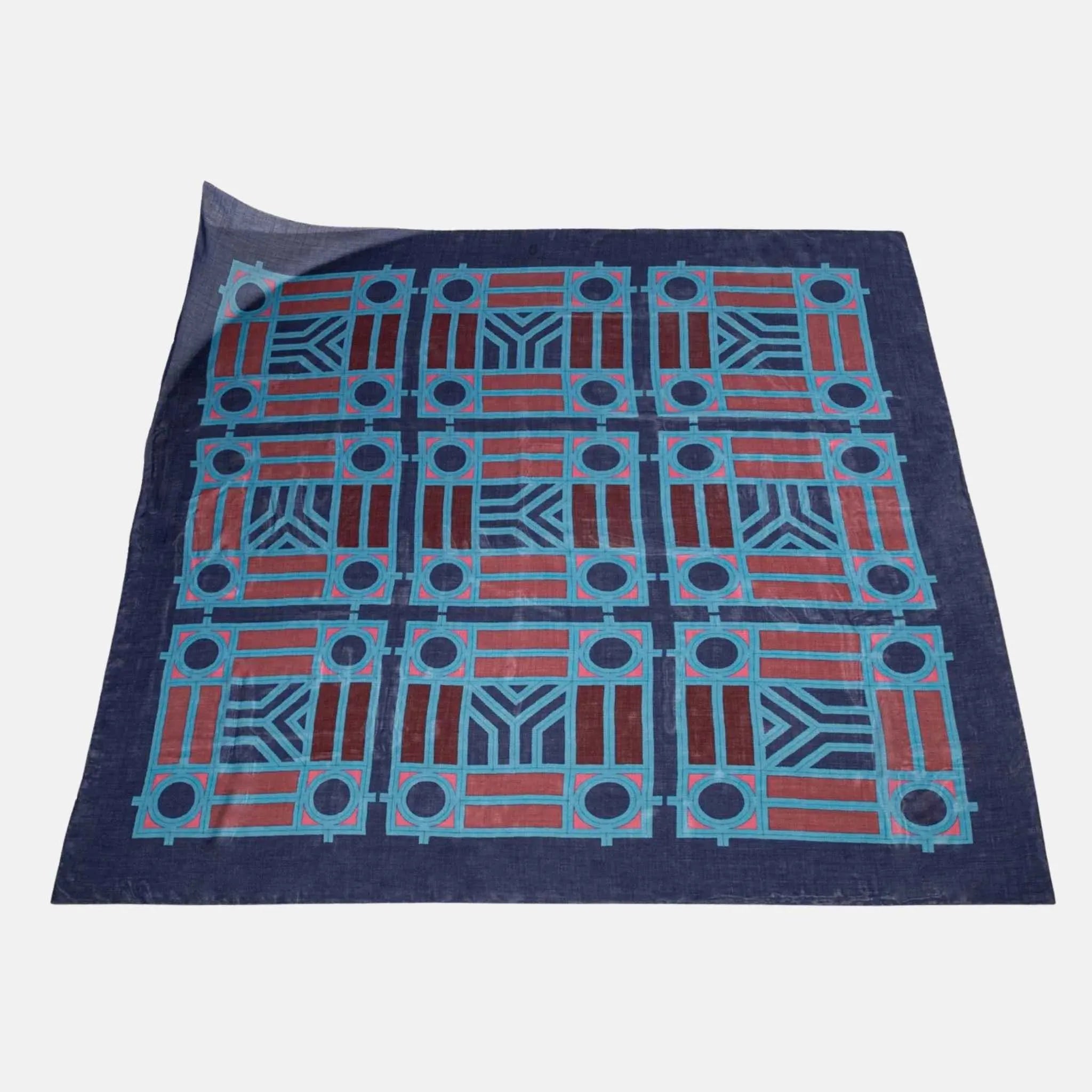 Goyard Shawl No 4, Navy Blue and Burgundy 