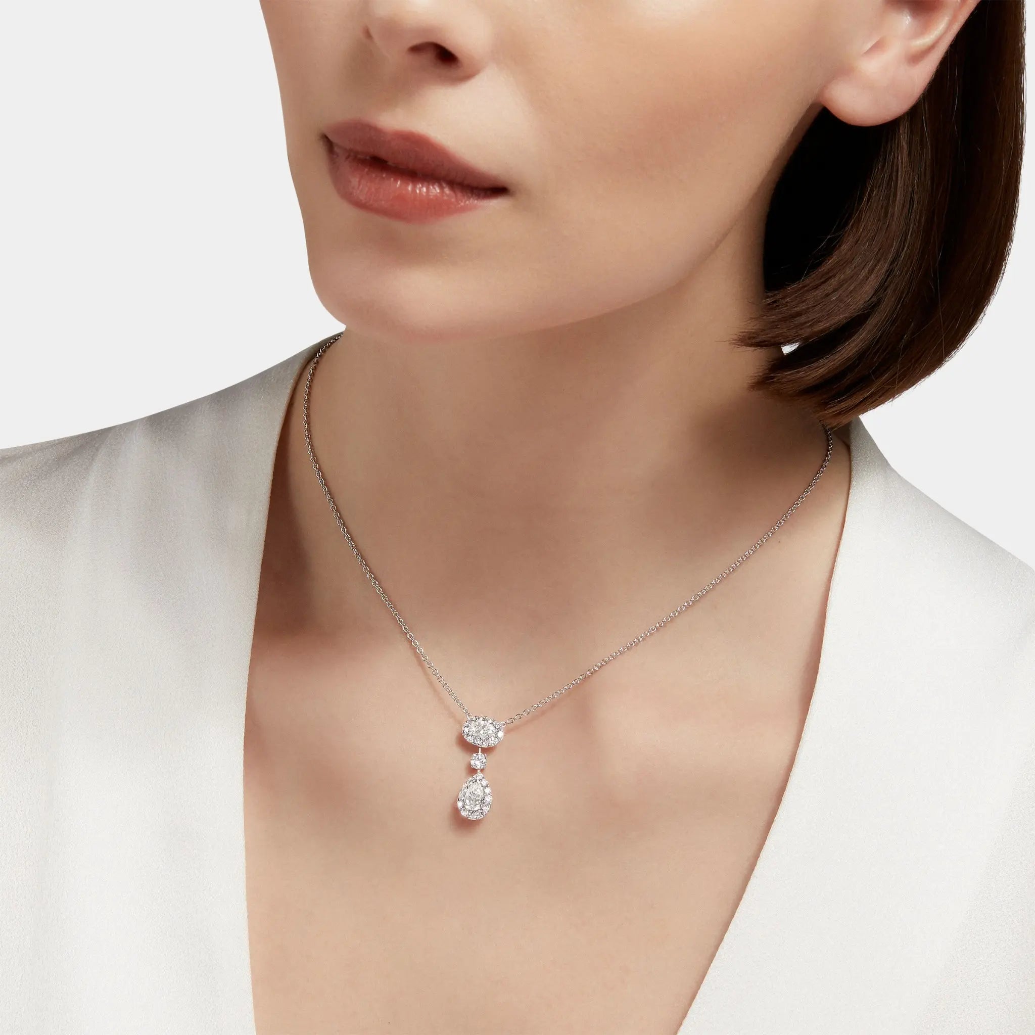 Icon Oval and Pear Shape Diamond Drop Necklace