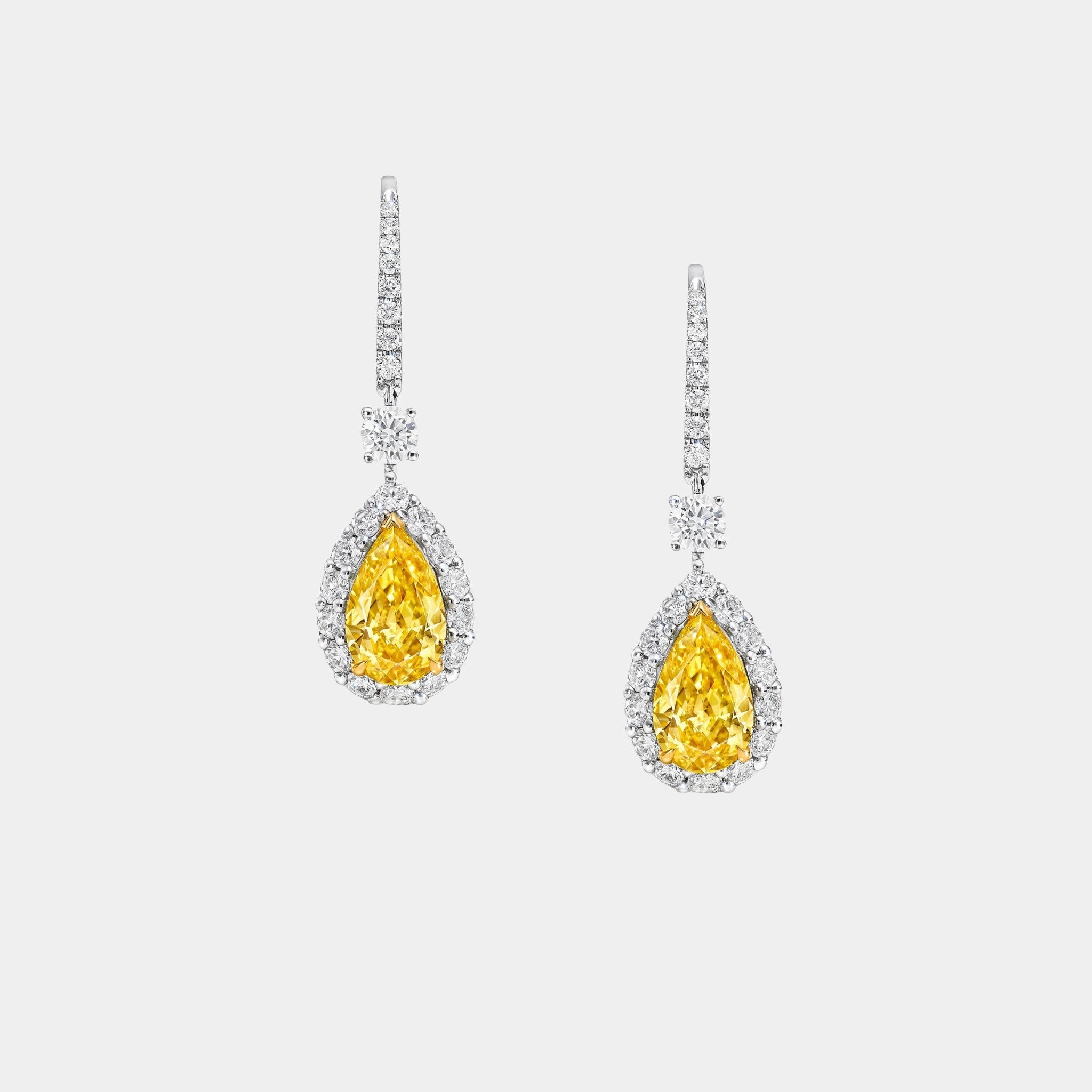 Icon Pear Shape Yellow and White Diamond Earrings
