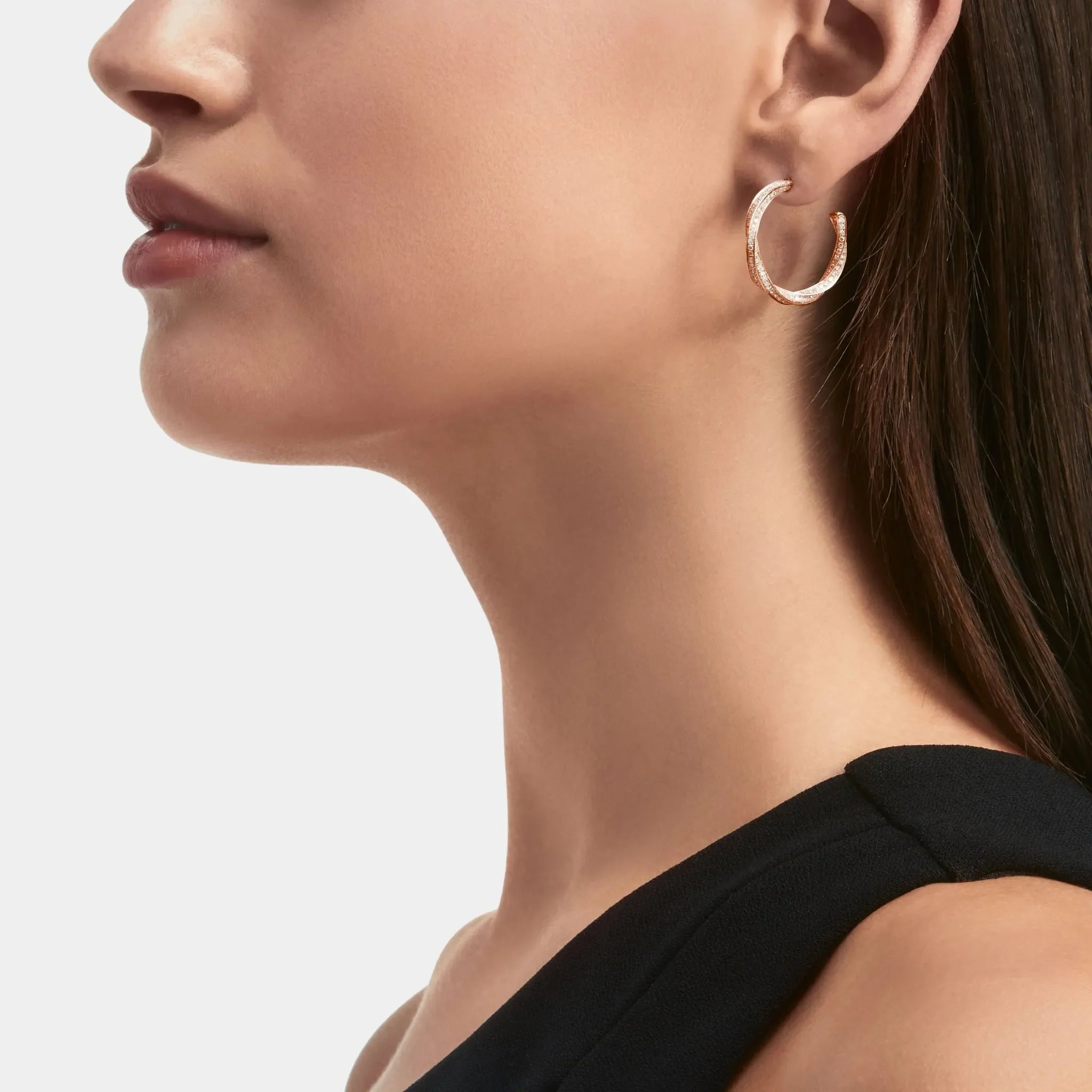 Spiral Diamond Hoop Earrings Rose Gold