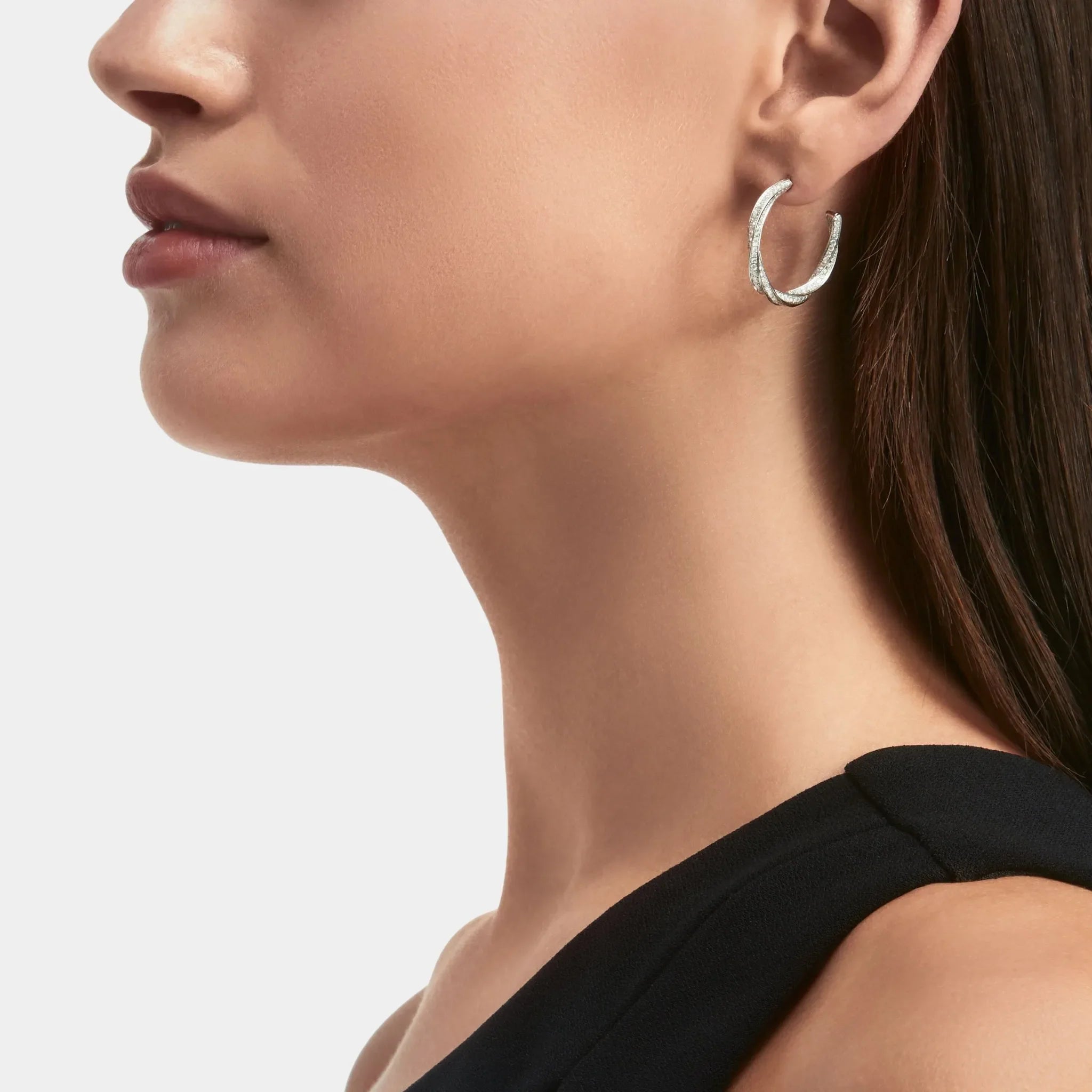 Spiral Diamond Hoop Earrings White Gold