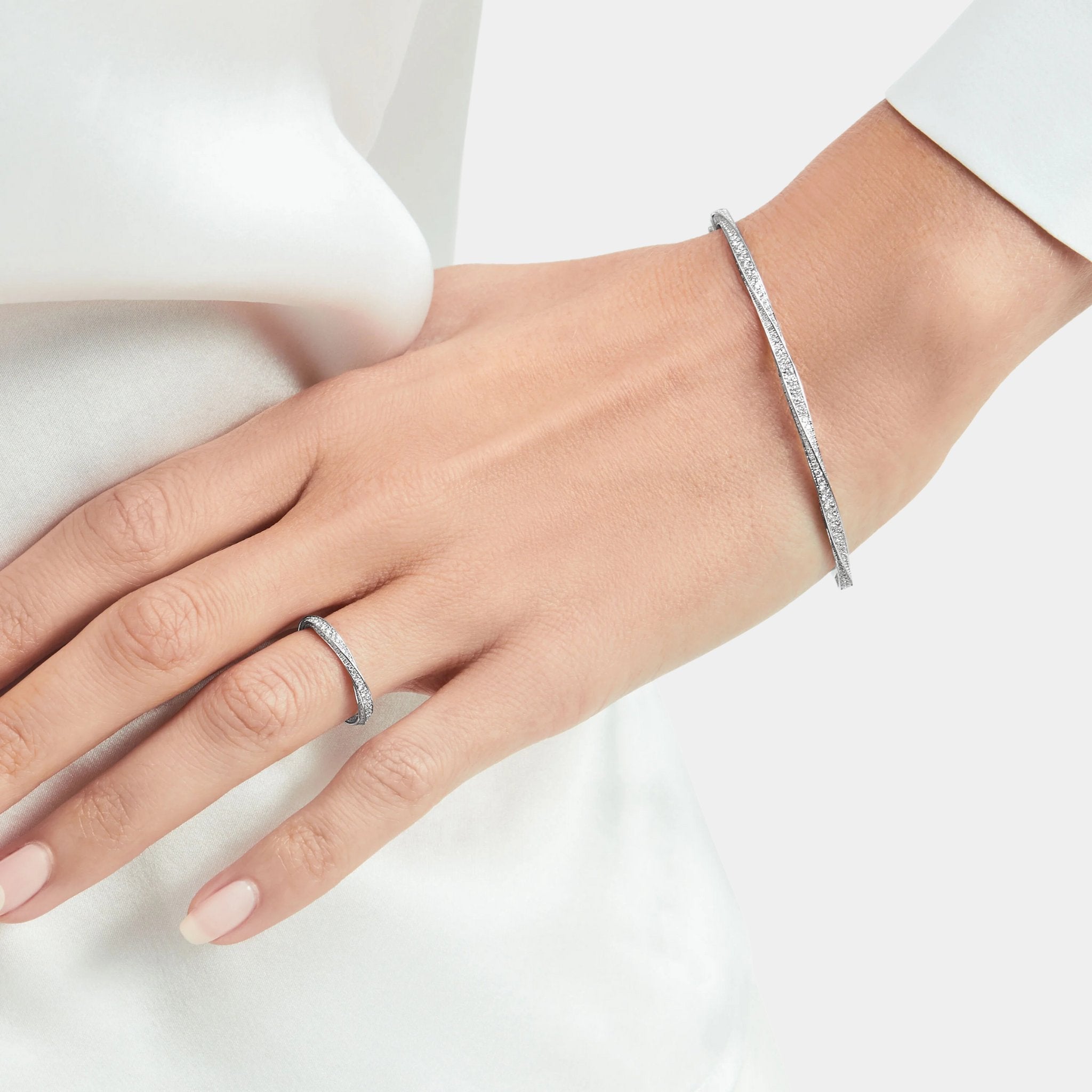 Spiral Pavé Diamond Band White Gold