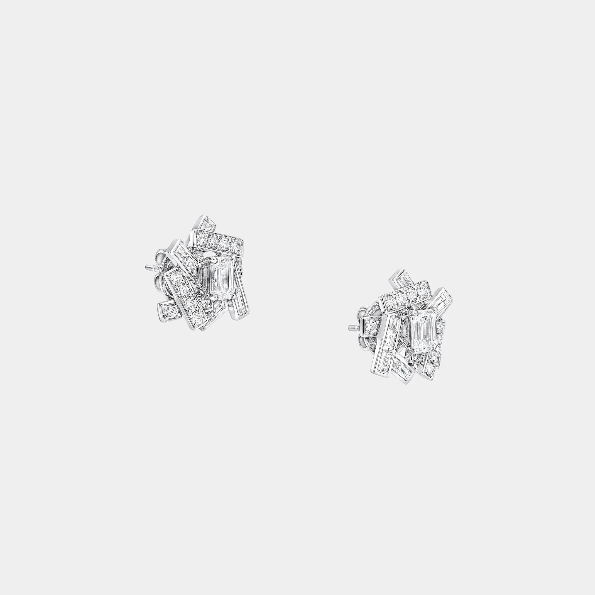 Threads Emerald Cut Diamond Stud Earrings