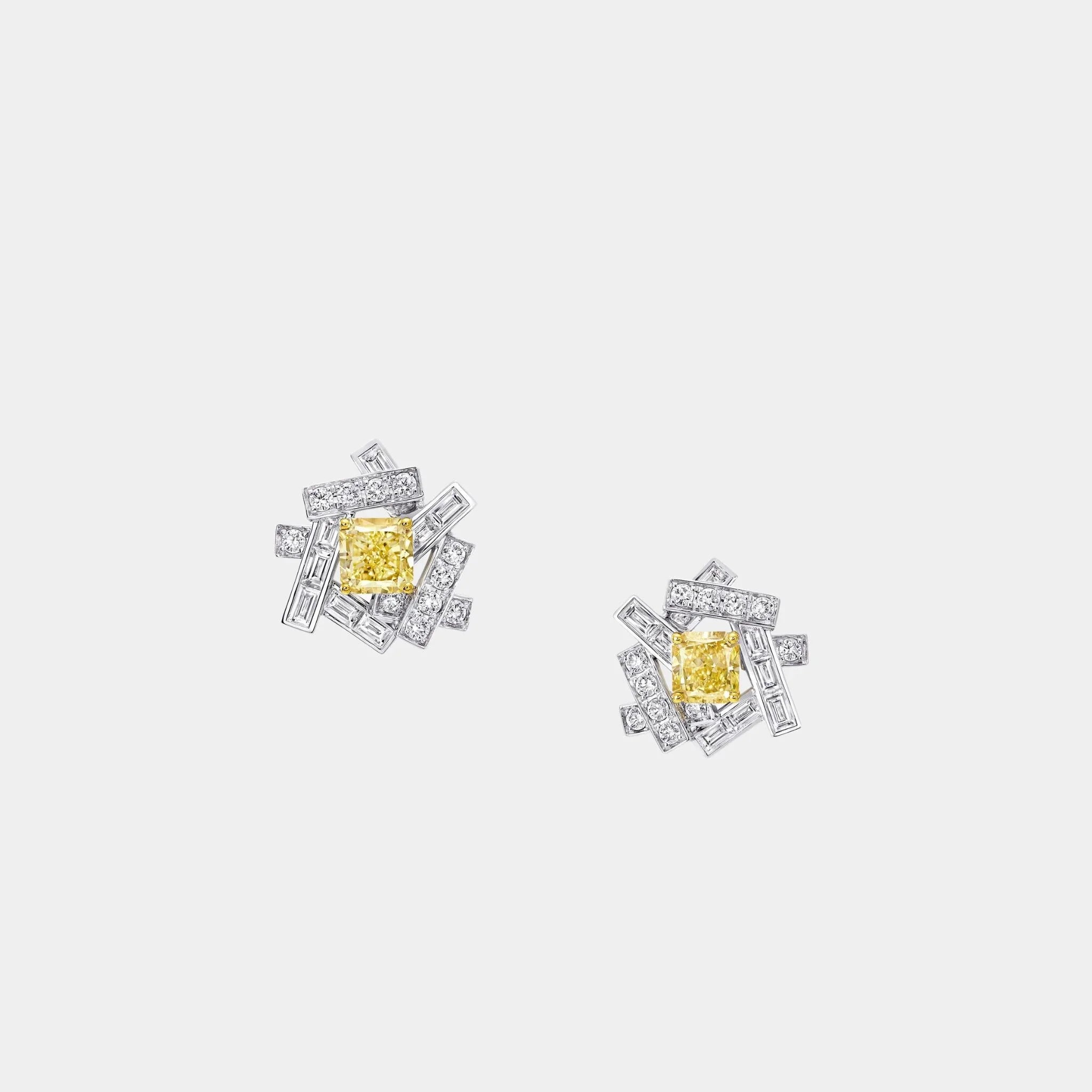 Threads Yellow and White Diamond Stud Earrings