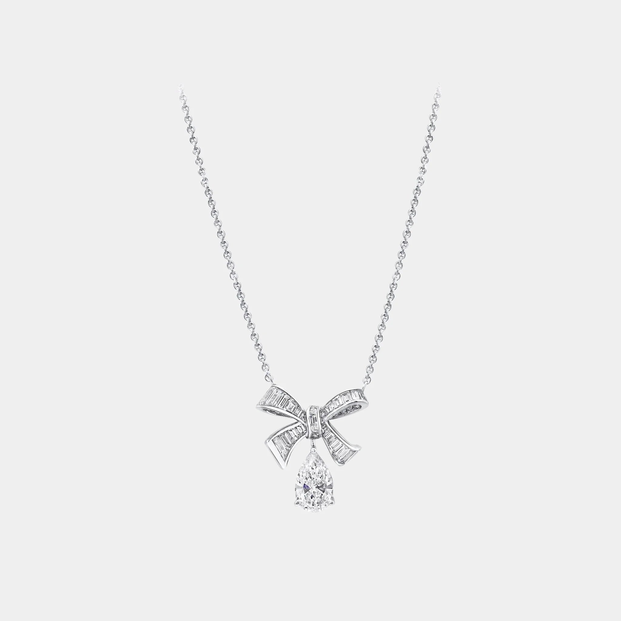 Tildas Bow Baguette Cut Diamond Drop Pendant