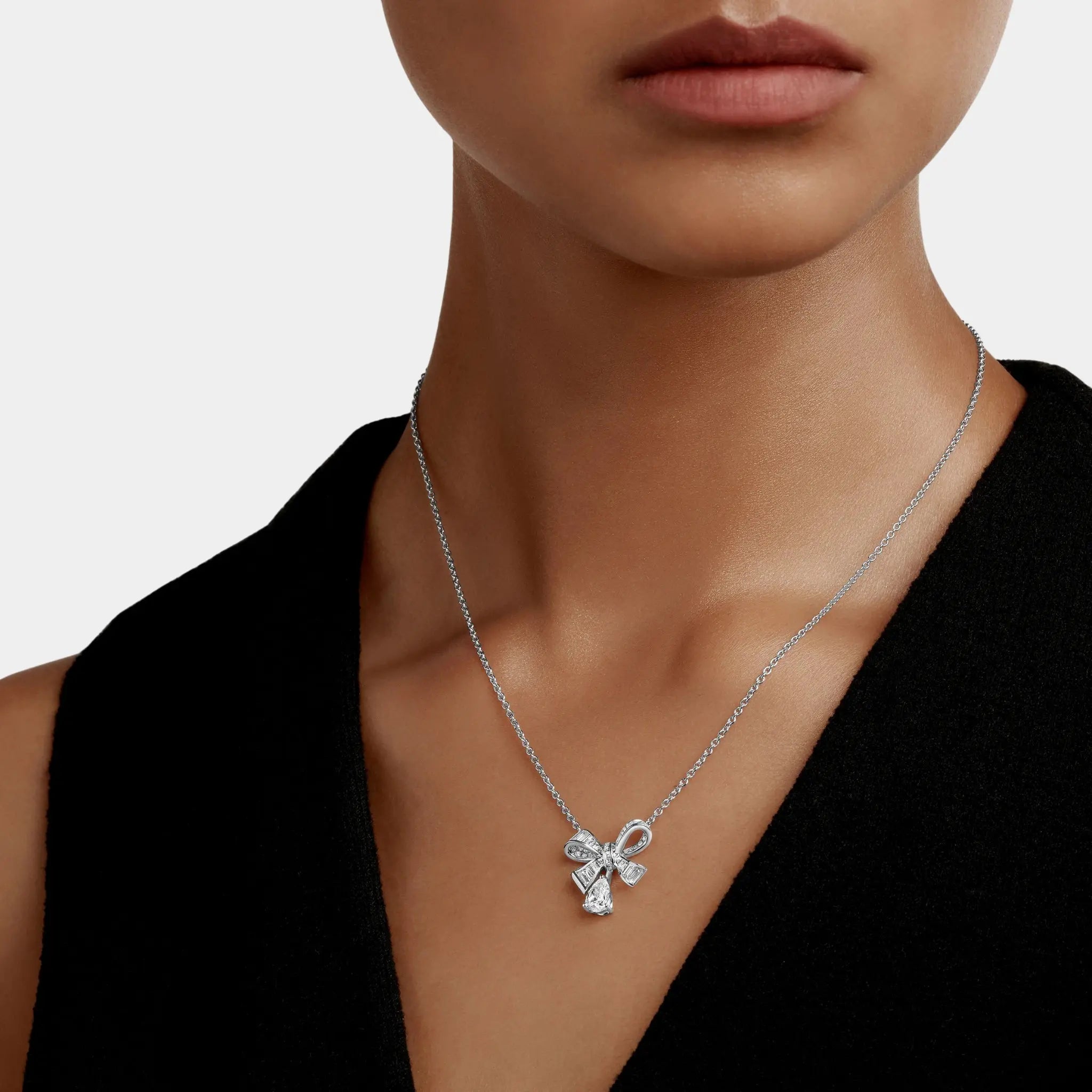 Tildas Bow Baguette Cut Diamond Drop Pendant