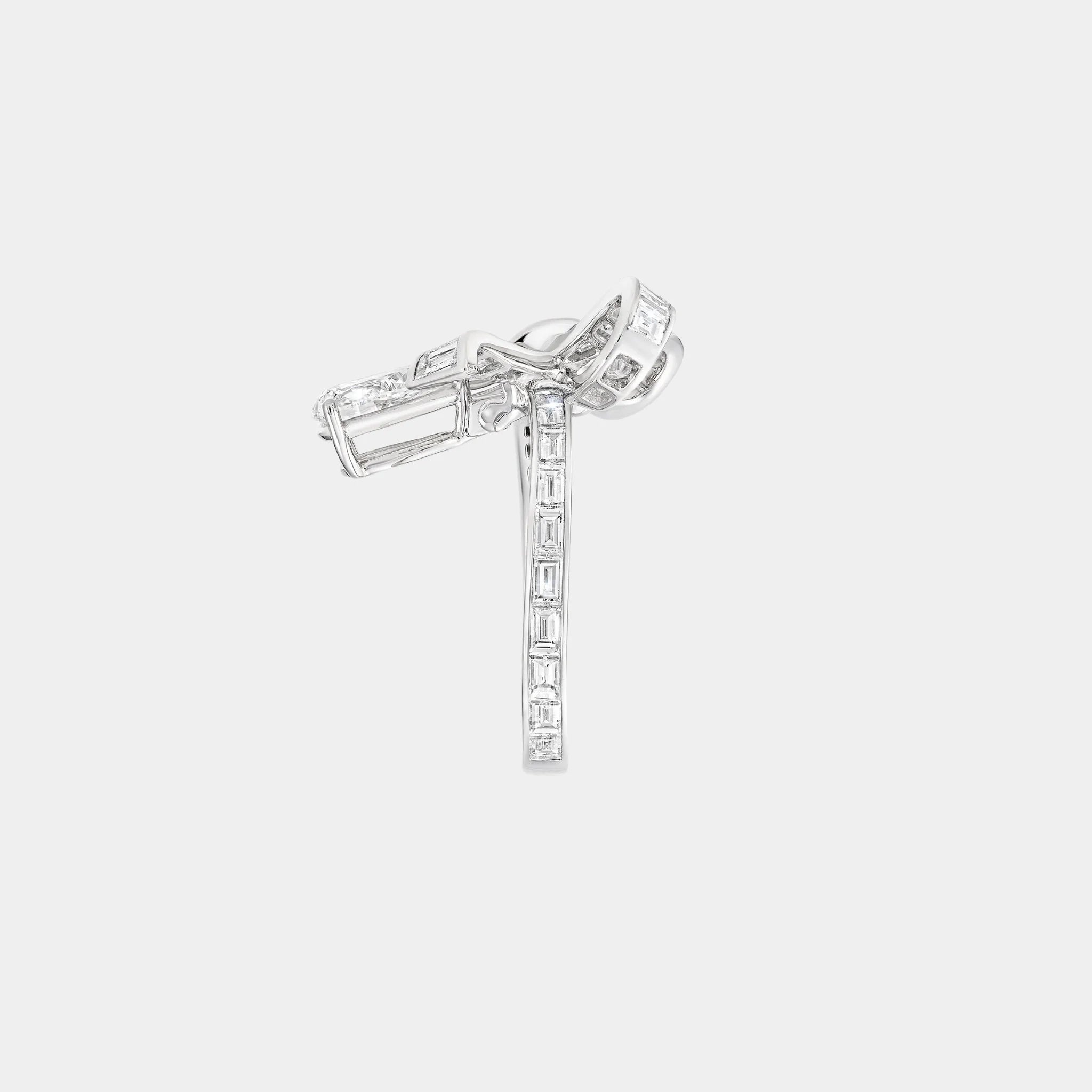 Tildas Bow Baguette Cut Diamond Drop Ring