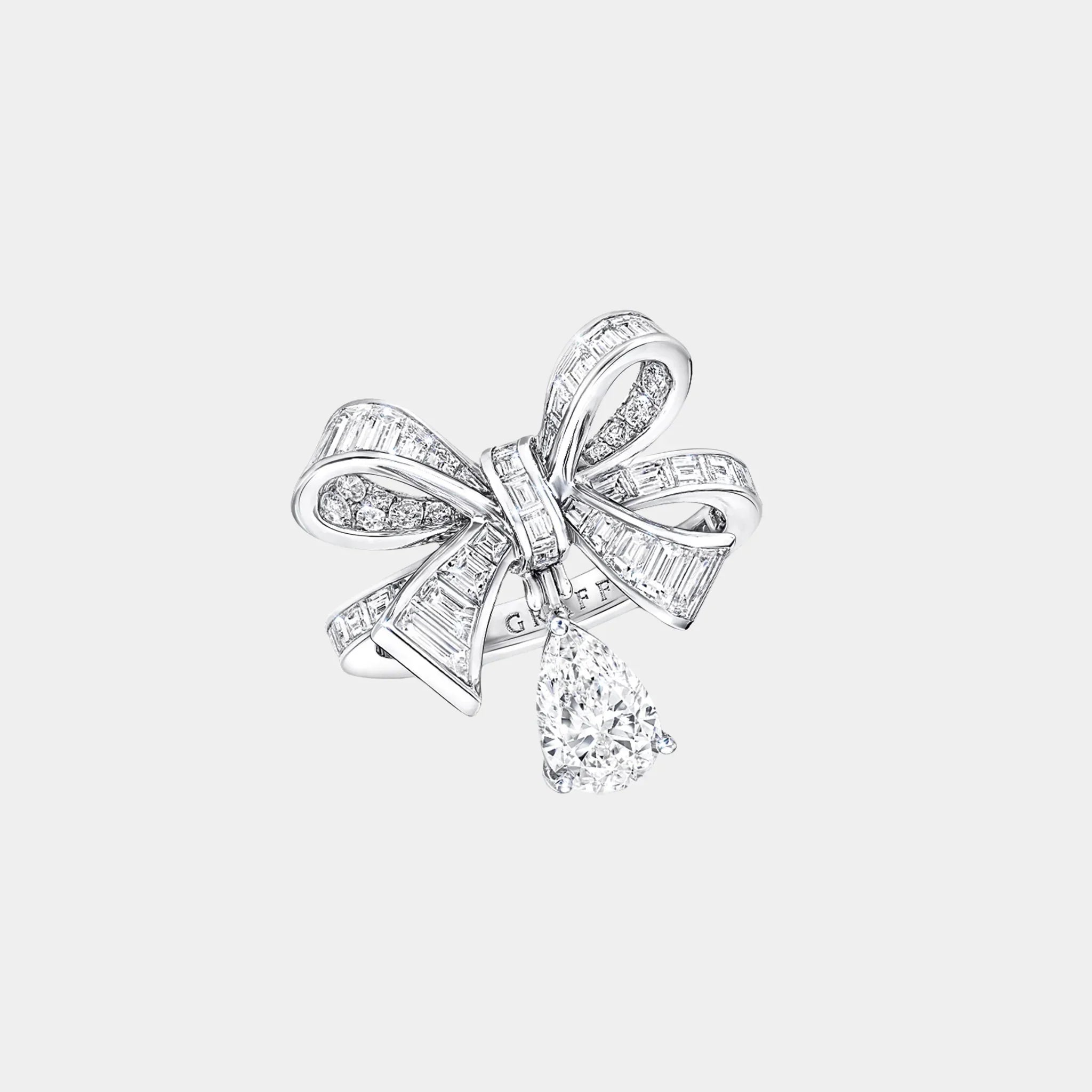 Tildas Bow Baguette Cut Diamond Drop Ring