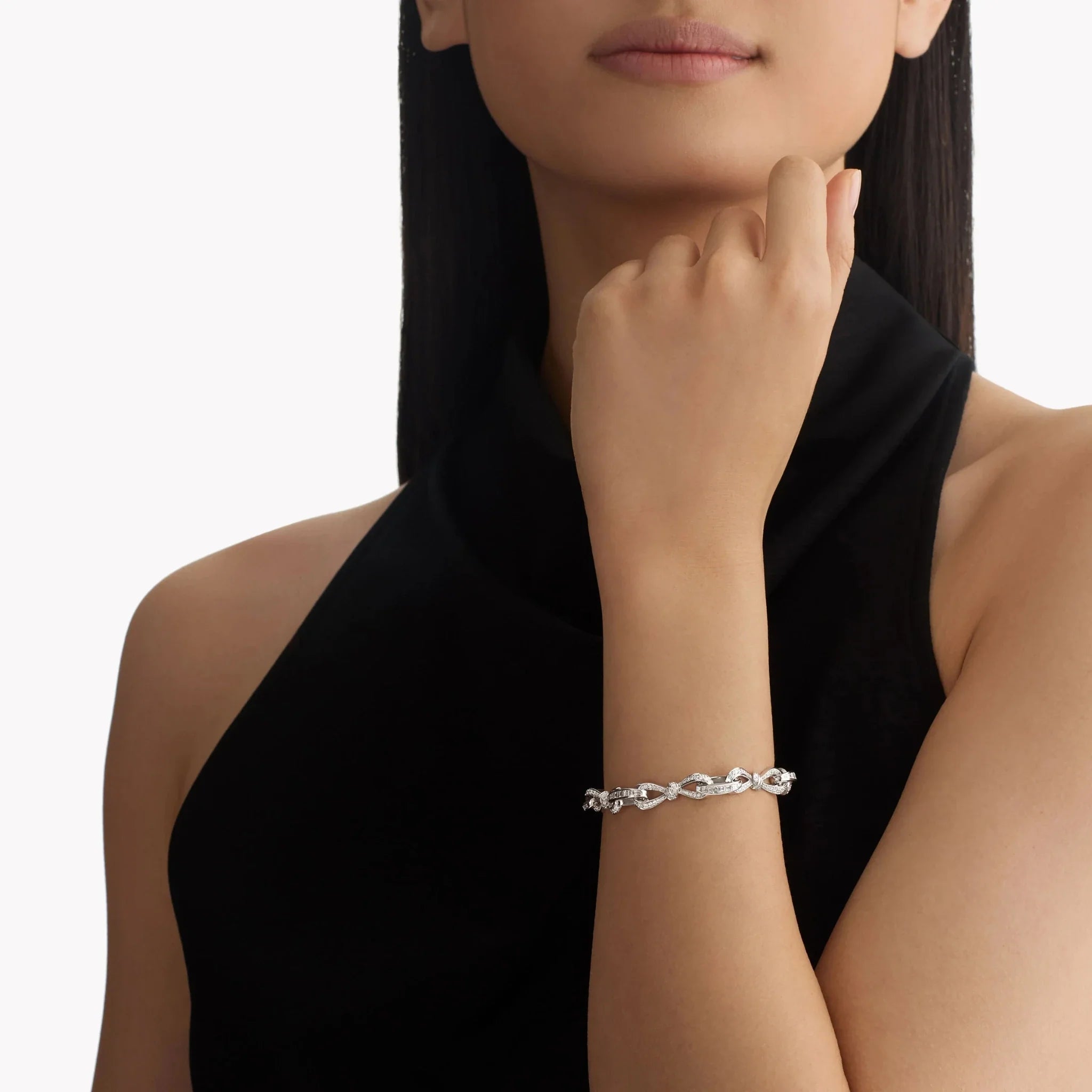 Tildas Bow Diamond Link Bracelet White Gold