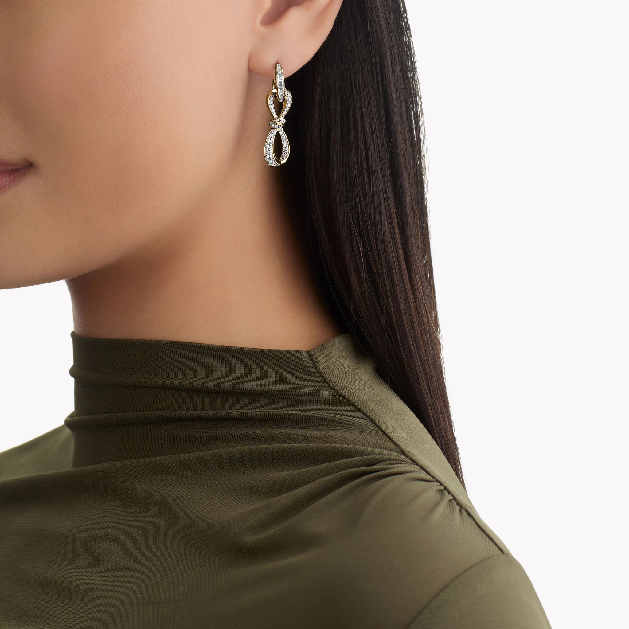 Tildas Bow Diamond Link Earrings Yellow Gold