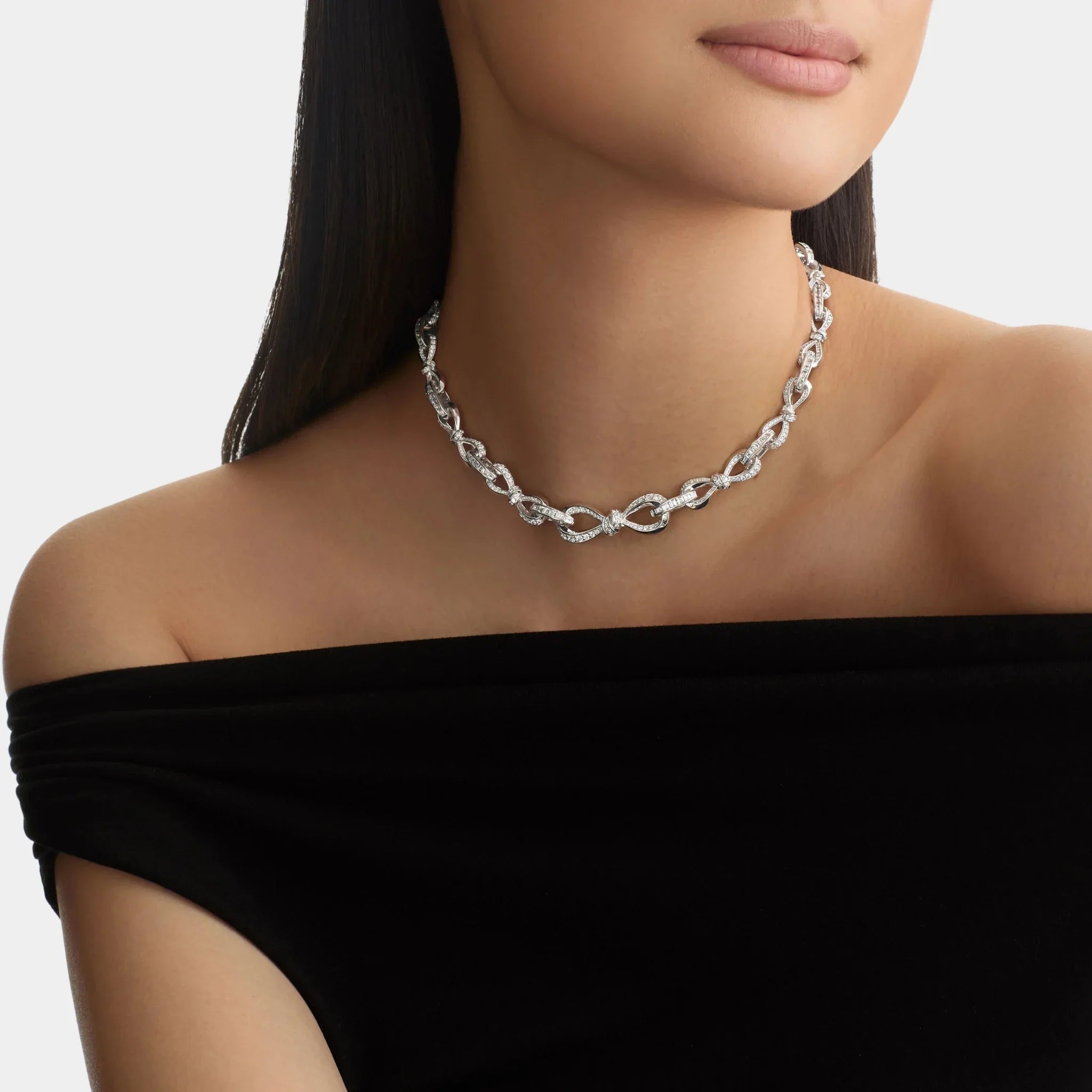 Tildas Bow Diamond Link Necklace White Gold