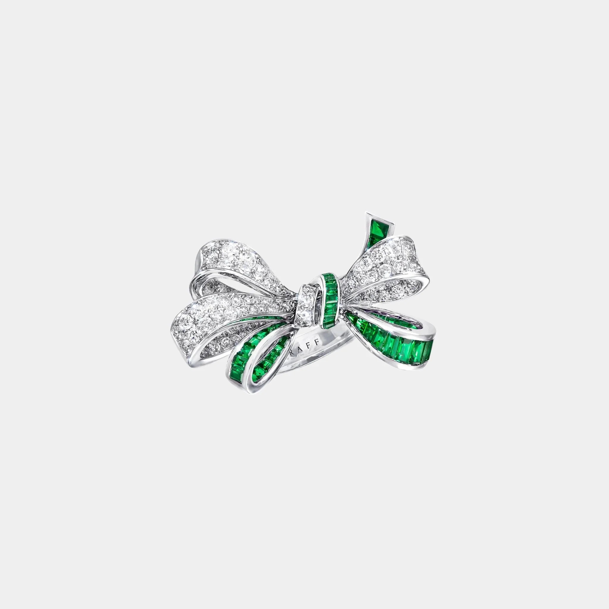 Tildas Bow Double Knot Emerald and Diamond Ring