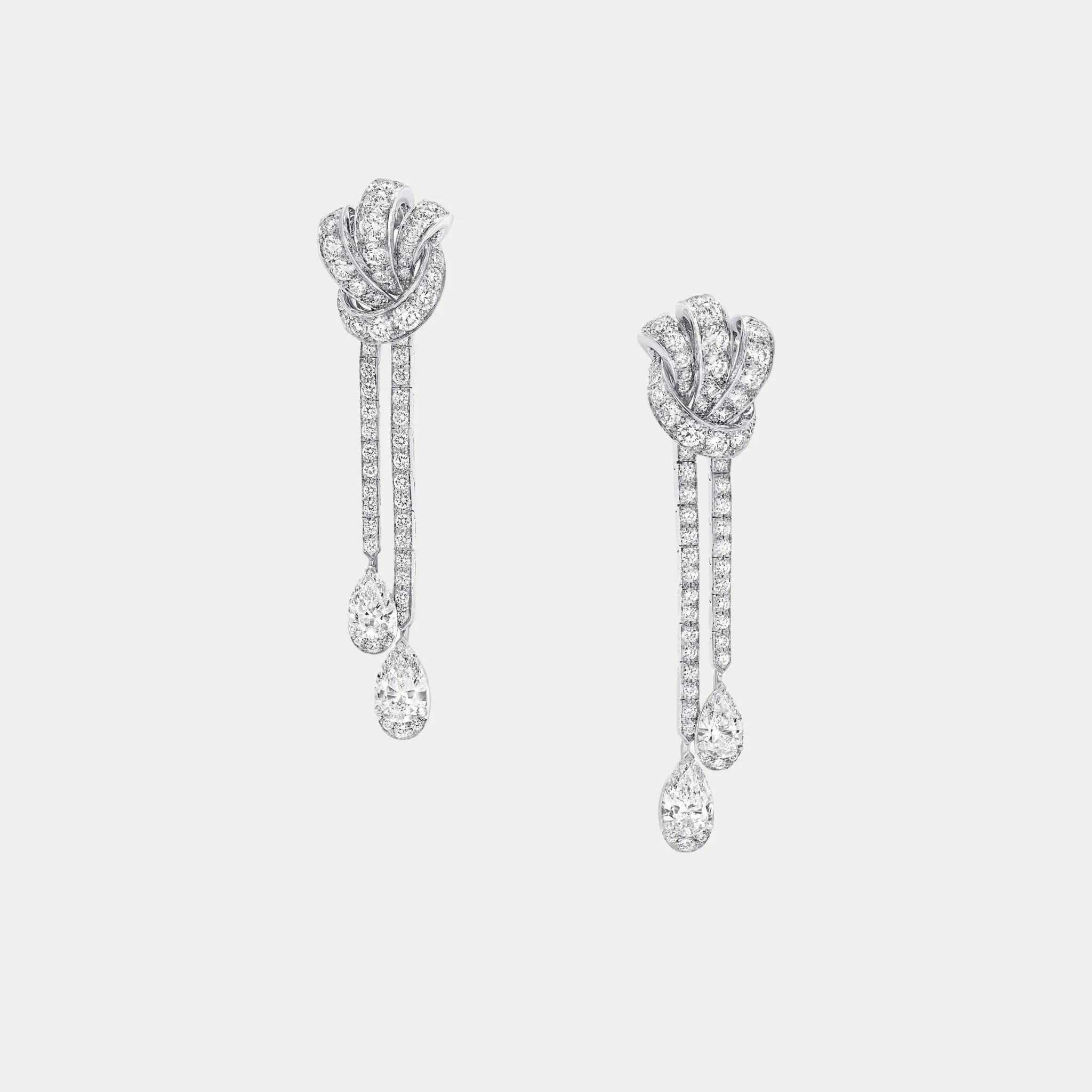Tildas Bow Double Pavé Diamond Drop Earrings