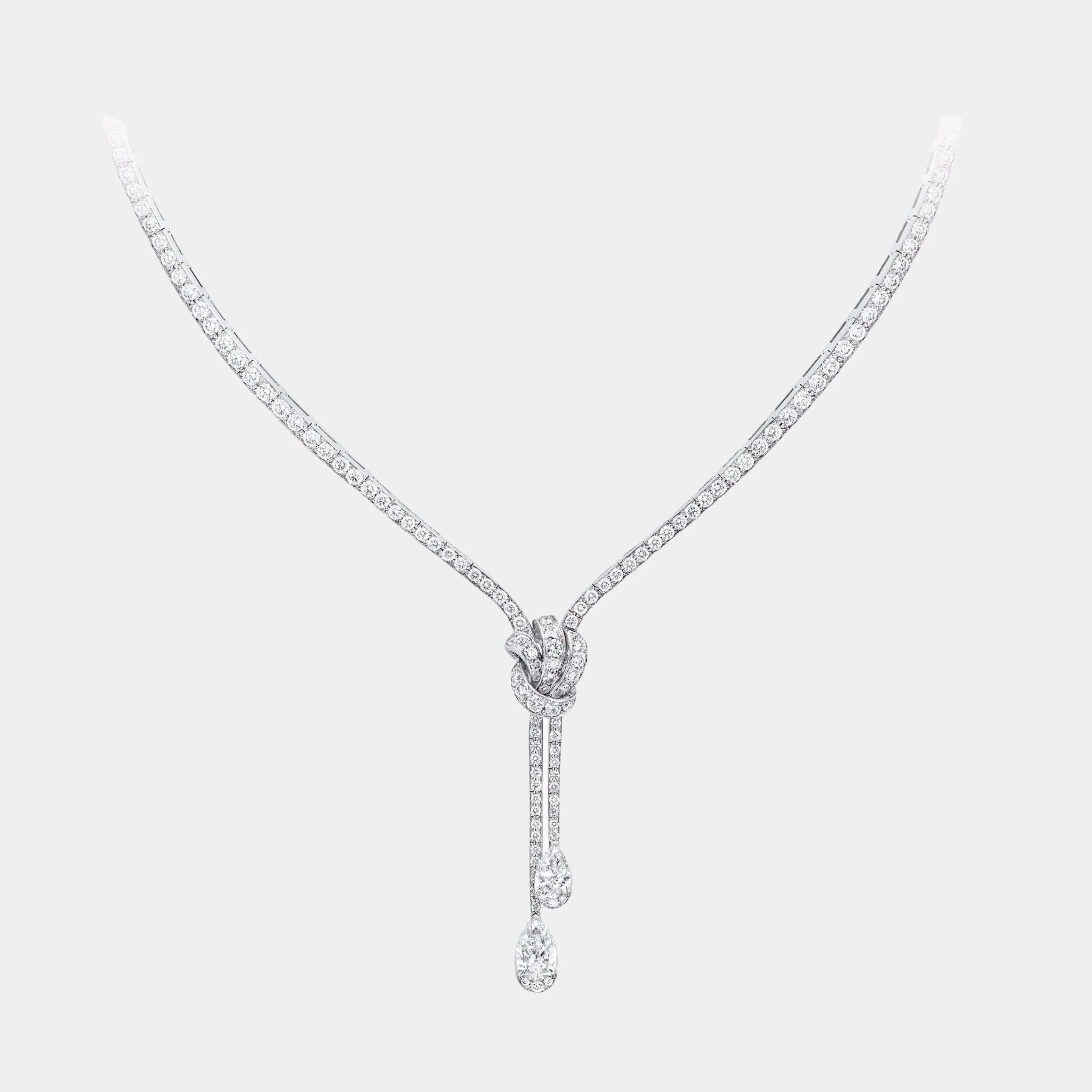 Tildas Bow Double Pavé Diamond Drop Necklace